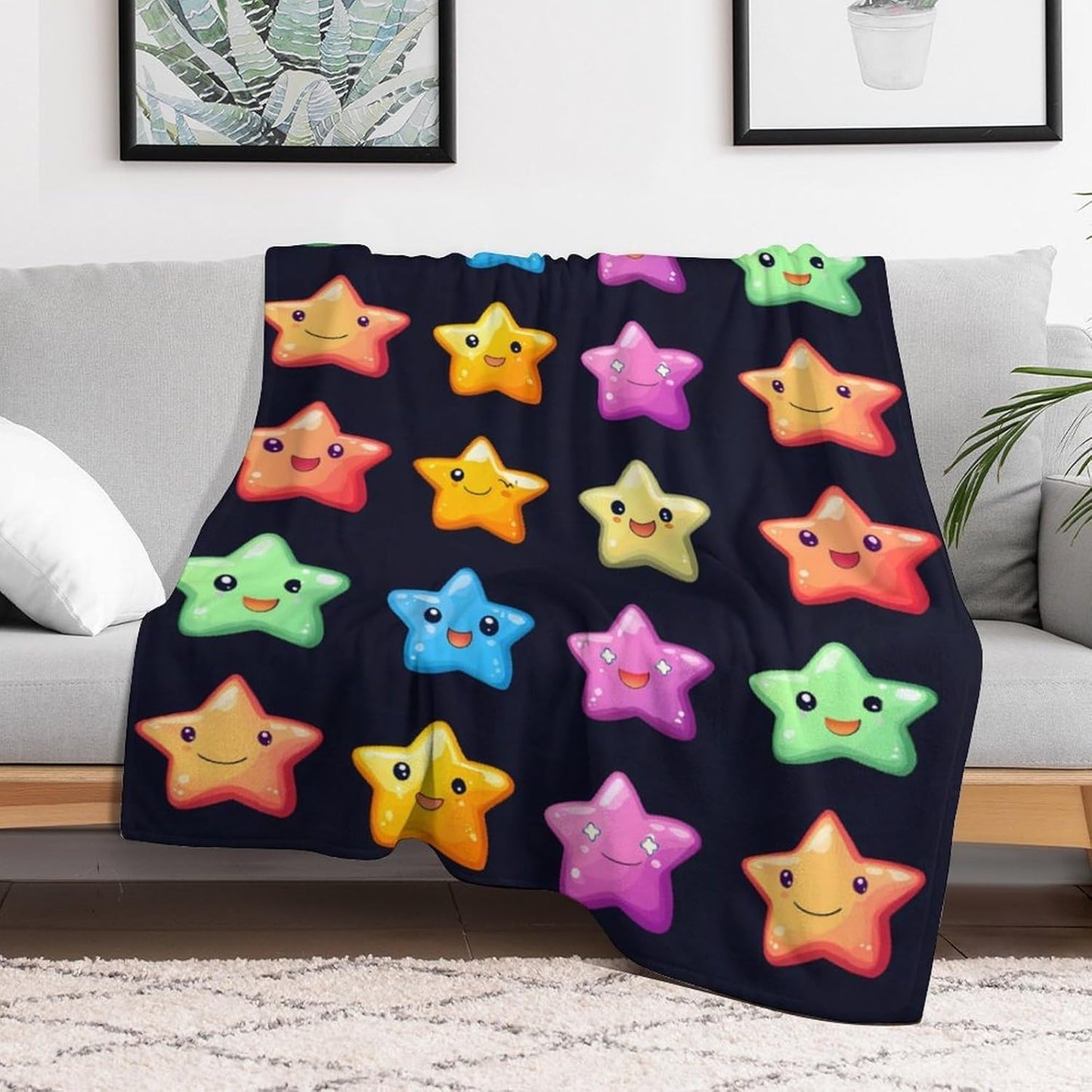 Colorful Stars Throw Blanket for Couch Bed Plush Cozy Fuzzy Flannel Blanket for All Season 40"x60"