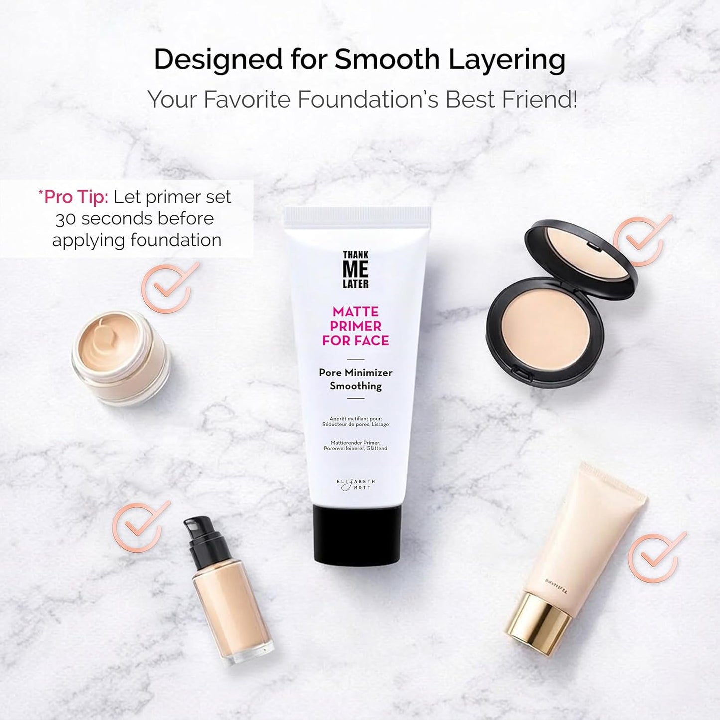Elizabeth Mott Thank Me Later Face Primer - Mattifying Makeup Base Primer for Smooth Skin - Pore Minimizer, Helps Smooth Fine Lines - Long-Lasting, Lightweight, Leaping Bunny Certified, 30g