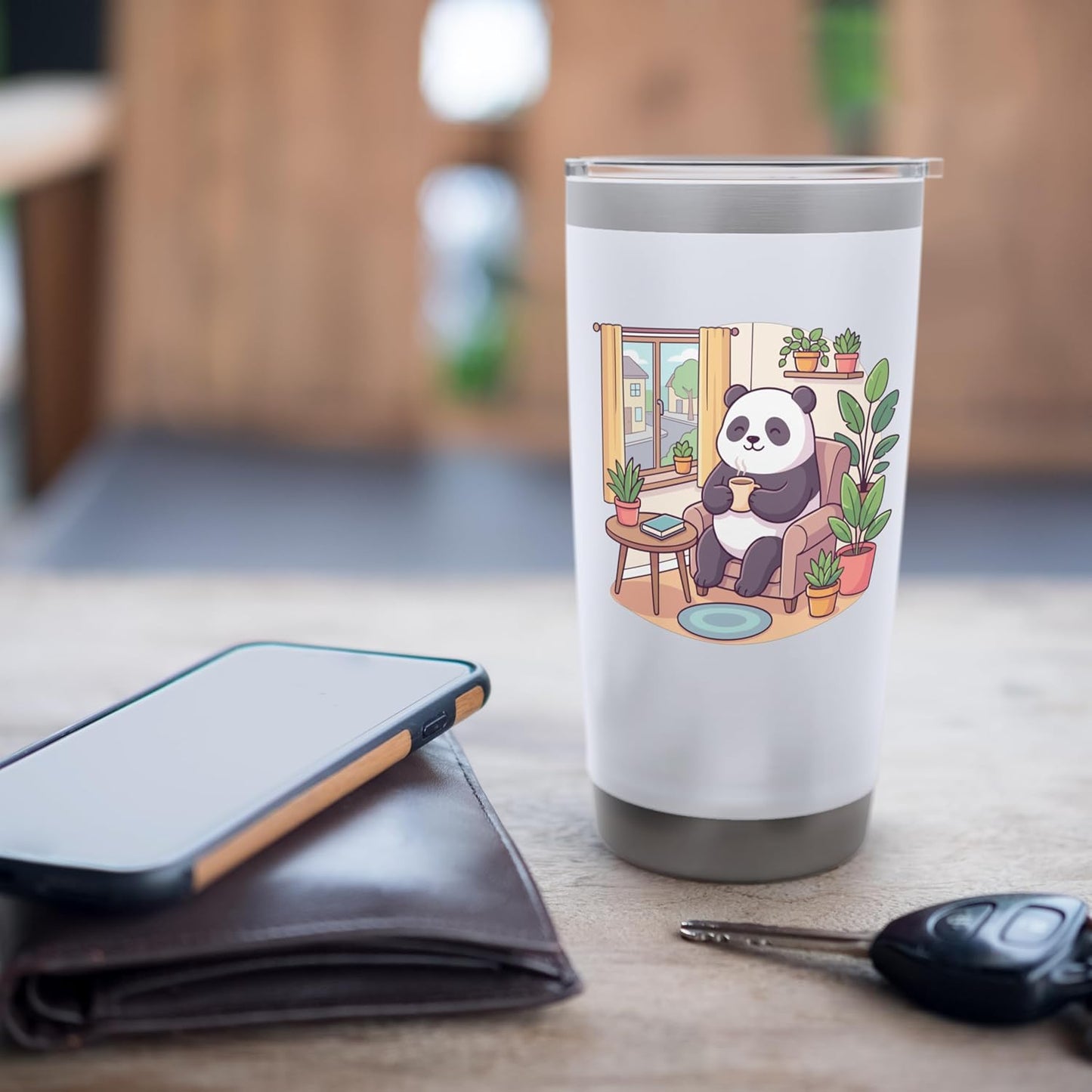 Relaxing Panda With Tea Cozy Reading Nook Plants Stainless Steel Insulated Tumbler