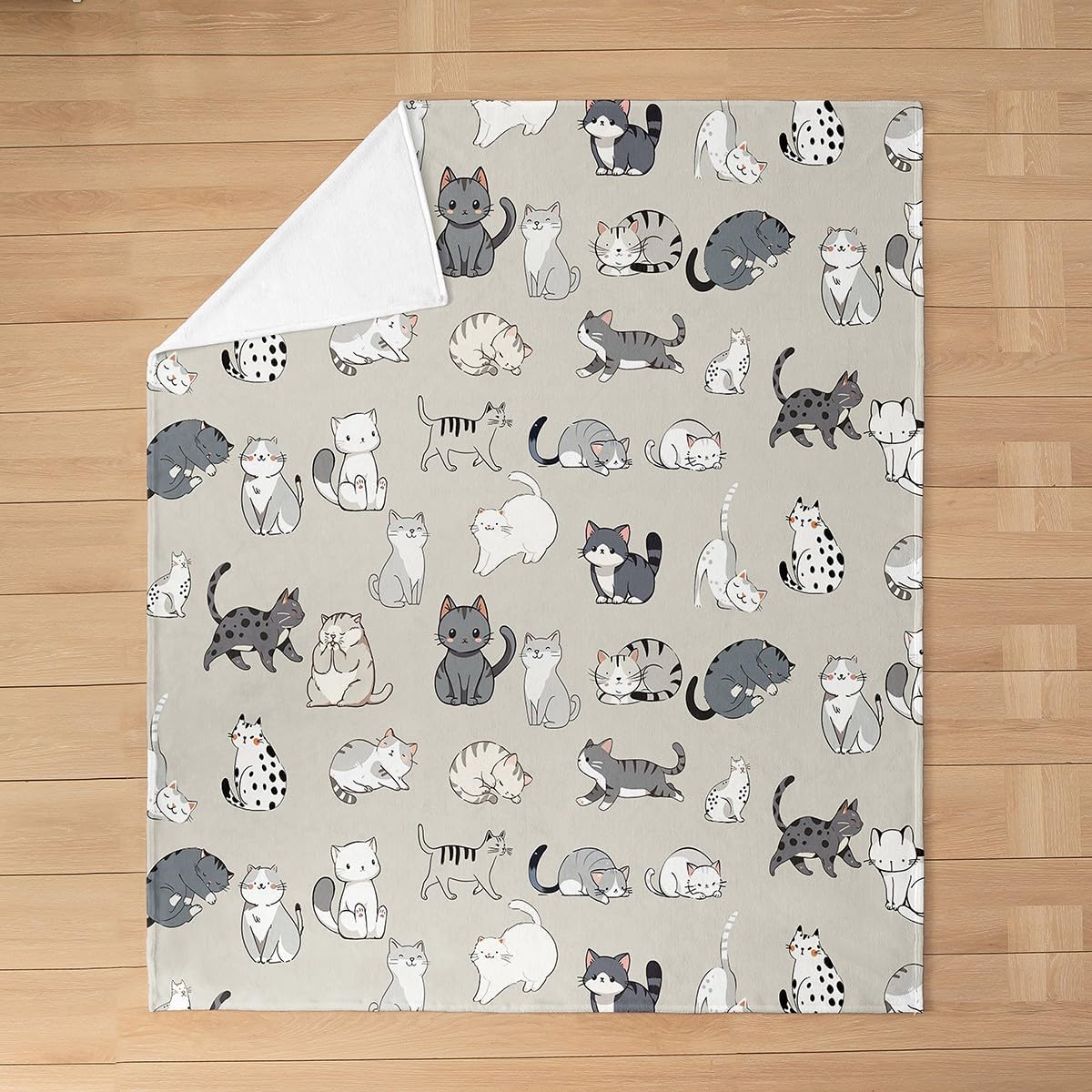 Cute Cats Flannel Fleece Blanket Throw Size,Super Soft Cozy Kawaii Animals Plush Blankets,Lightweight Microfiber Cat Pattern Throw Blanket for Couch Sofa Bed,50x60 Inches
