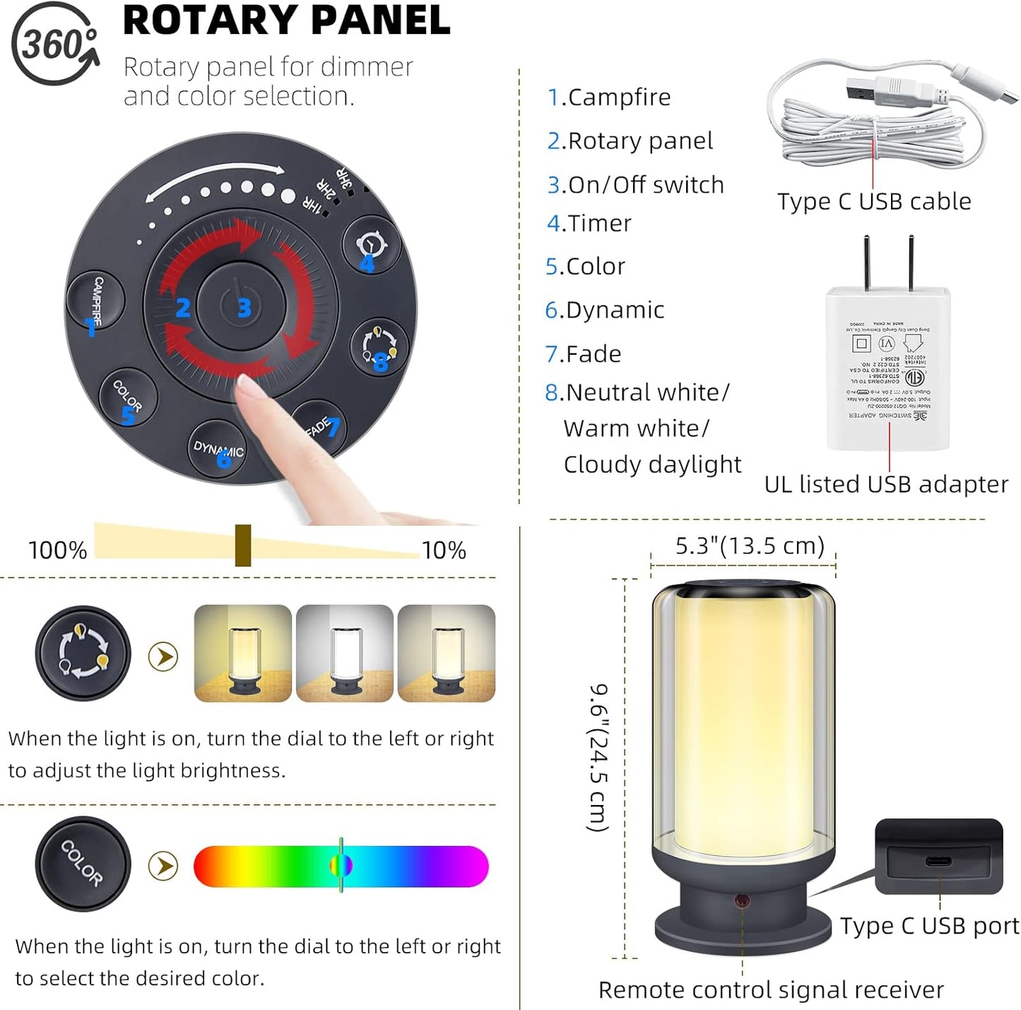 BIGMONAT Bedside Table Lamp Kids with Remote, Color Changing Desktop Led Light with Timer Setting, Dimmable RGB Night Light,Warm White Light Nightstand Lamp for Bedroom,Living Room(Black-1Pack)