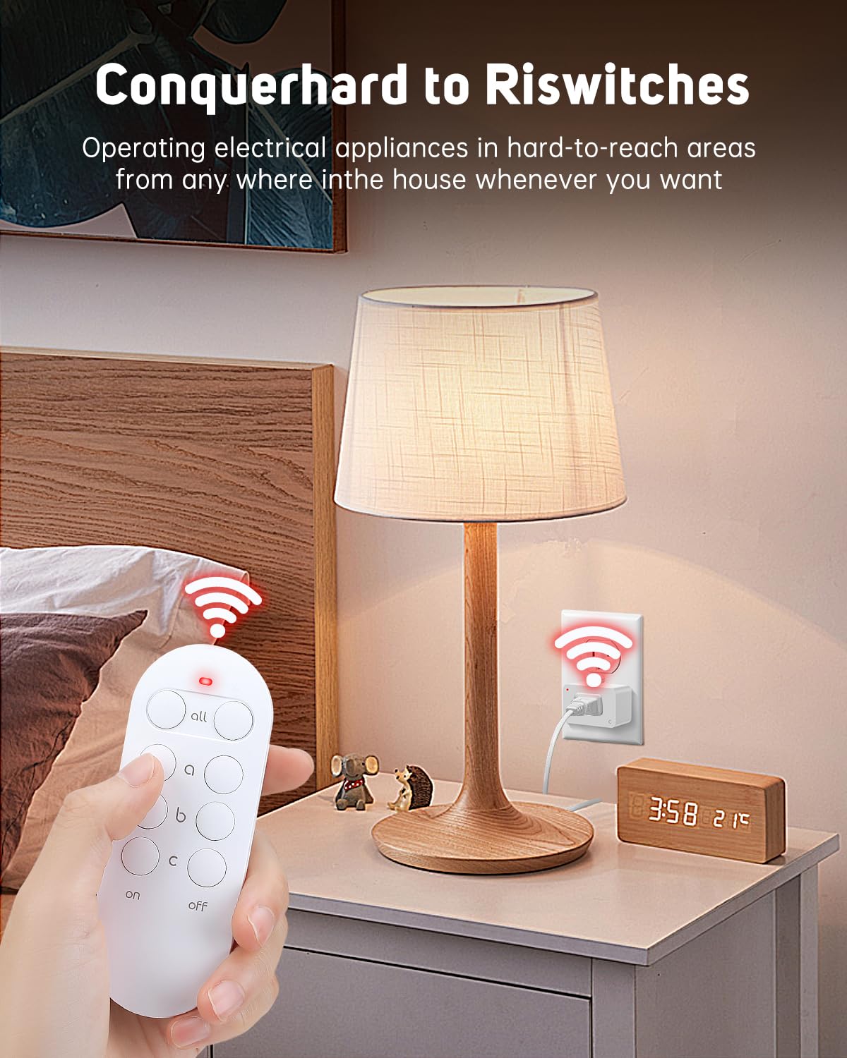 Remote Control Outlet Plug Wireless Remote Light Switch Kit for Household Appliances 15A/1800W, 100ft Range, FCC Listed,3 Sockets + 1 Remote