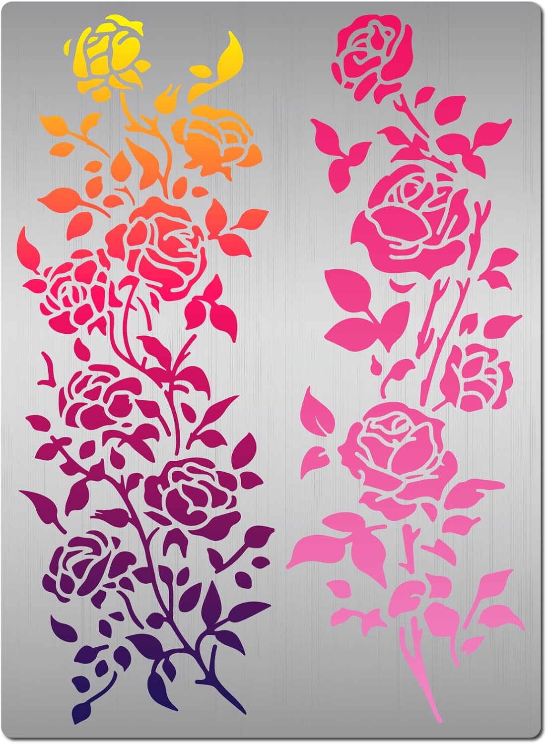 GORGECRAFT 7.5 x 5.5 Inch Rose Metal Stencil Flower Branch Rose Vine Swirls Leaf Blossom Stainless Steel Stencil Bookmark Template for Engraving Wood Burning Carving Pyrography Scrapbooking Crafting