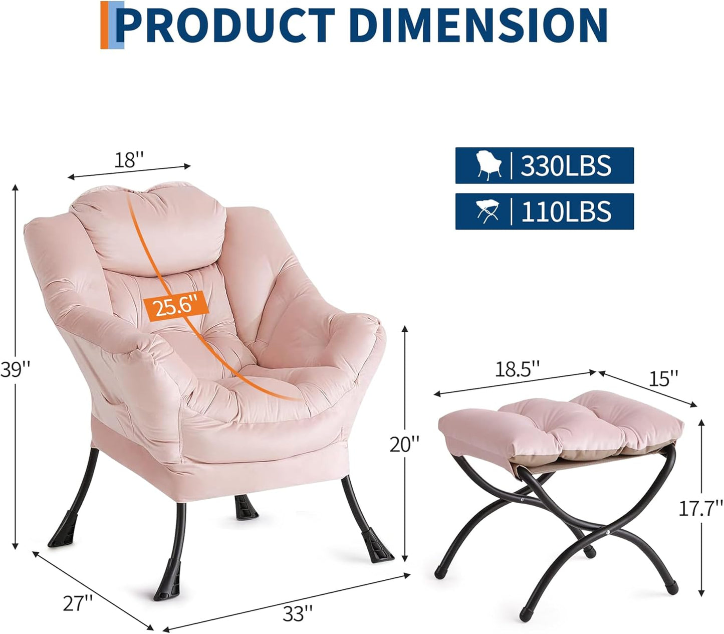 GarveeHome Lazy Chair with Ottoman, Modern Lounge Accent Chair, Leisure Sofa Armchair with Footrest, Reading Armchair with Side Pocket for Living Room, Bedroom, Dorm & Office