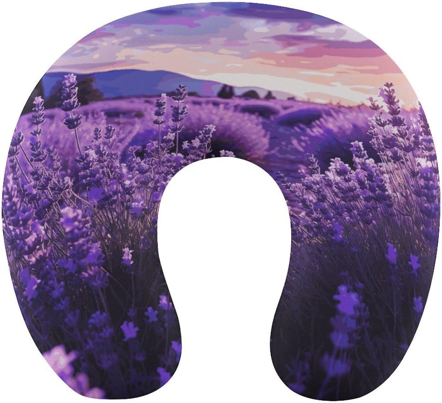Purple Lavender Neck Pillow Memory Foam U Shaped Pillows Portable Pillows for Shoulder Travel Head Support Pillow with Concealed Zipper for Airplane Car Home Office