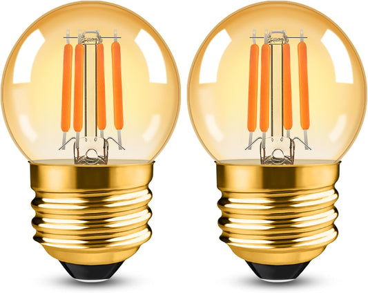 Dimmable G40 Vintage Amber Light Bulbs 25 watt E26 LED Bulb 2700K Warm Light 3W LED Globe Edison Decorative Small Light Bulb for Bedroom, Living Room, 2Pack