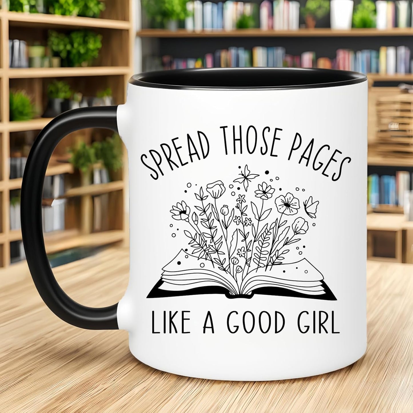 Book Lovers Mug, Bookish Smutty Spicy Reader Mug, Bookworm Novelty Girl Reading Gifts, Spread Those Pages Like A good girl Reader Cup, 11oz Ceramic Coffee Juice Smoothies Tea Cup