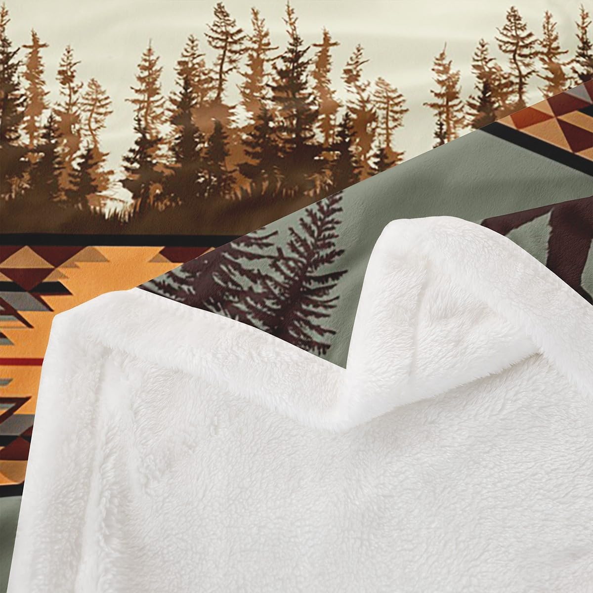 Feelyou Boho Fleece Throw Blanket Throw 50"x60" Bear Plush Blanket for Boys Girls Teens Rustic Sherpa Blanket Cabin Fuzzy Blanket Olive Brown Flannal Blanket