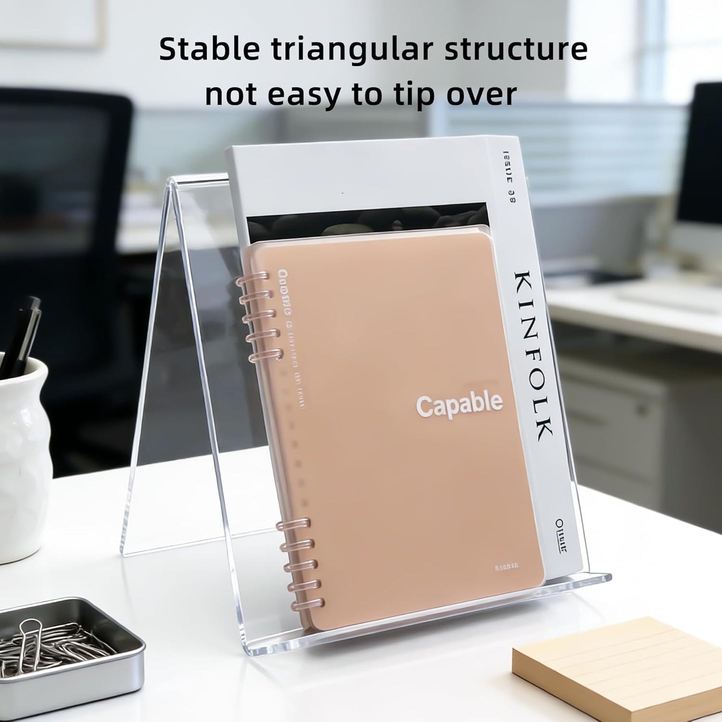 Clear Acrylic Book Stand – 8.5 x 11 Inch Display Holder for Cookbook, Tablet, Magazine, Photo, Plate – Transparent Easel for Home, Kitchen, Office
