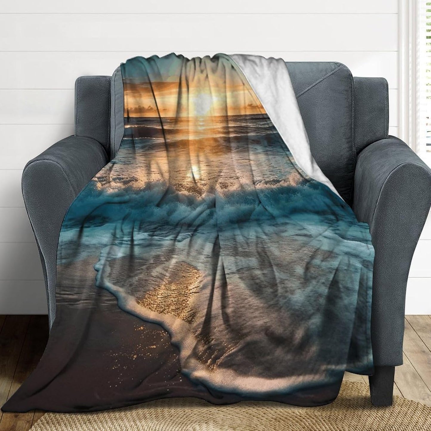 Ocean Sunrise Throw Blanket for Couch Super Soft Warm Lightweight Throw Blankets Cozy Flannel Bed Blanket Cute Decorative Blankets for All Seasons Home Decor Gift 40"*50" （100 * 130cm）