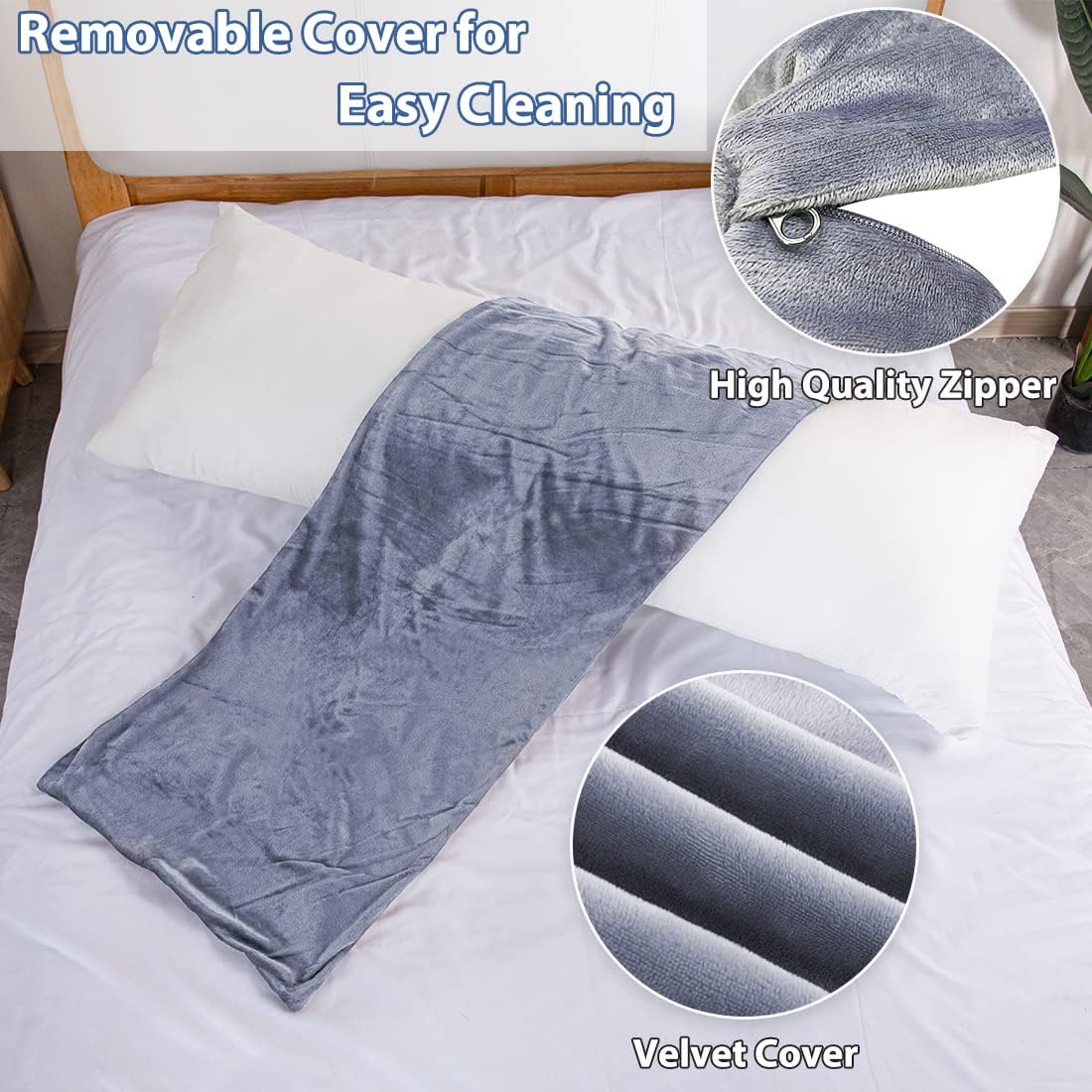 Full Body Pillow for Adults, Long Sleeping, Big Pillows Bed, Firm Large with Velvet Cover, 20x54 Inches (Dark Grey)