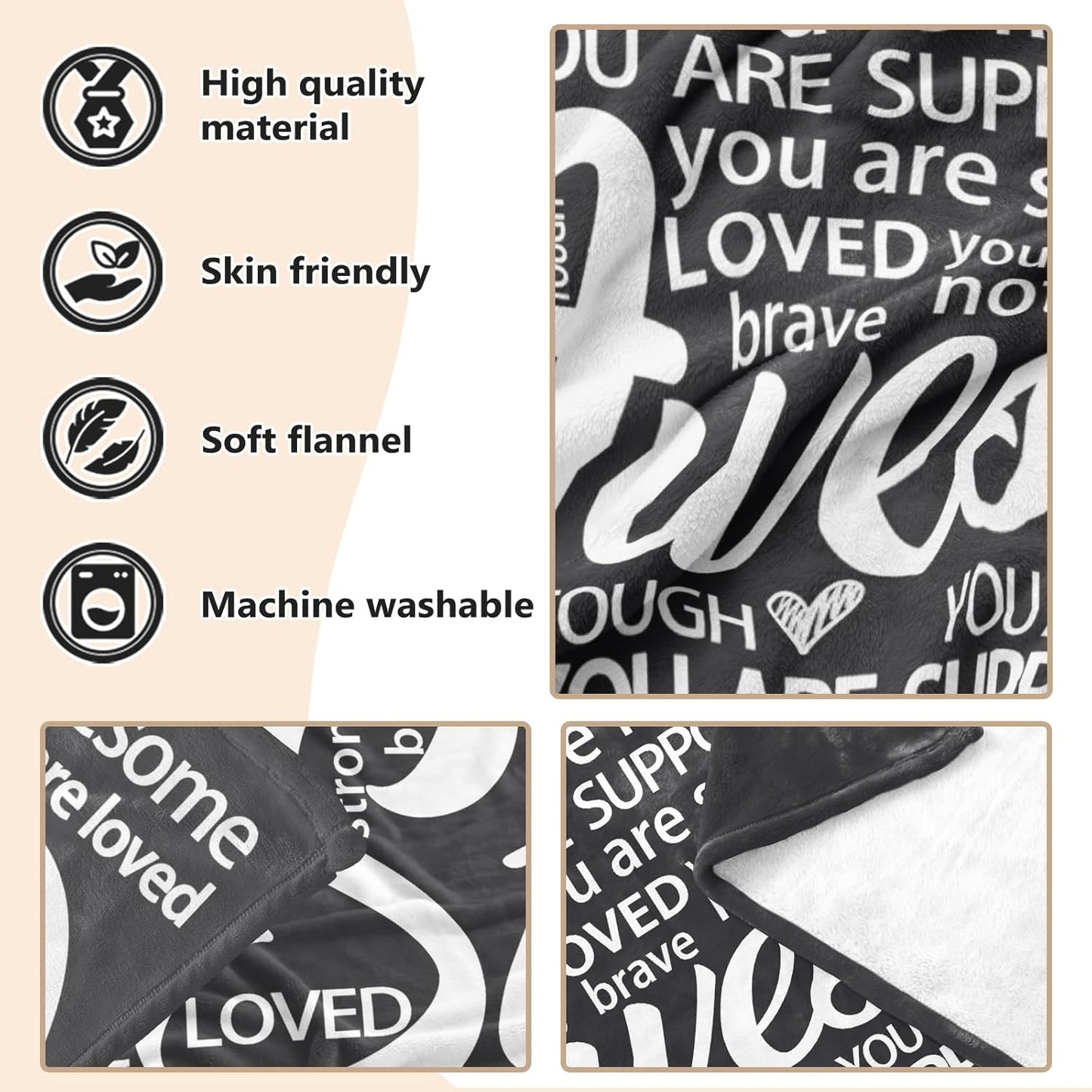 Get Well Gifts for Women or Men, Birthday Gifts, Inspirational Blanket for Her Him, Sympathy Gift, Cancer Care Gifts, Thinking of You Gift for Mom, Dad, Friend, Coworker- Black Hug Blanket 60'' x 50''