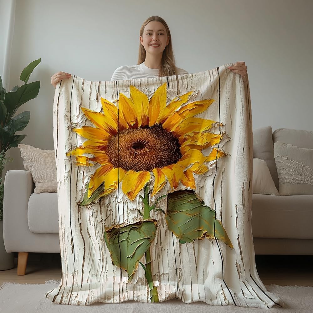 Sunflower Gifts Blankets for Women Yellow Flower Throw Blanket Floral Print Blanket Sunflower Bedding Warm Soft Flannel for Woman Bed Sofa Couch (50 in x 60 in)