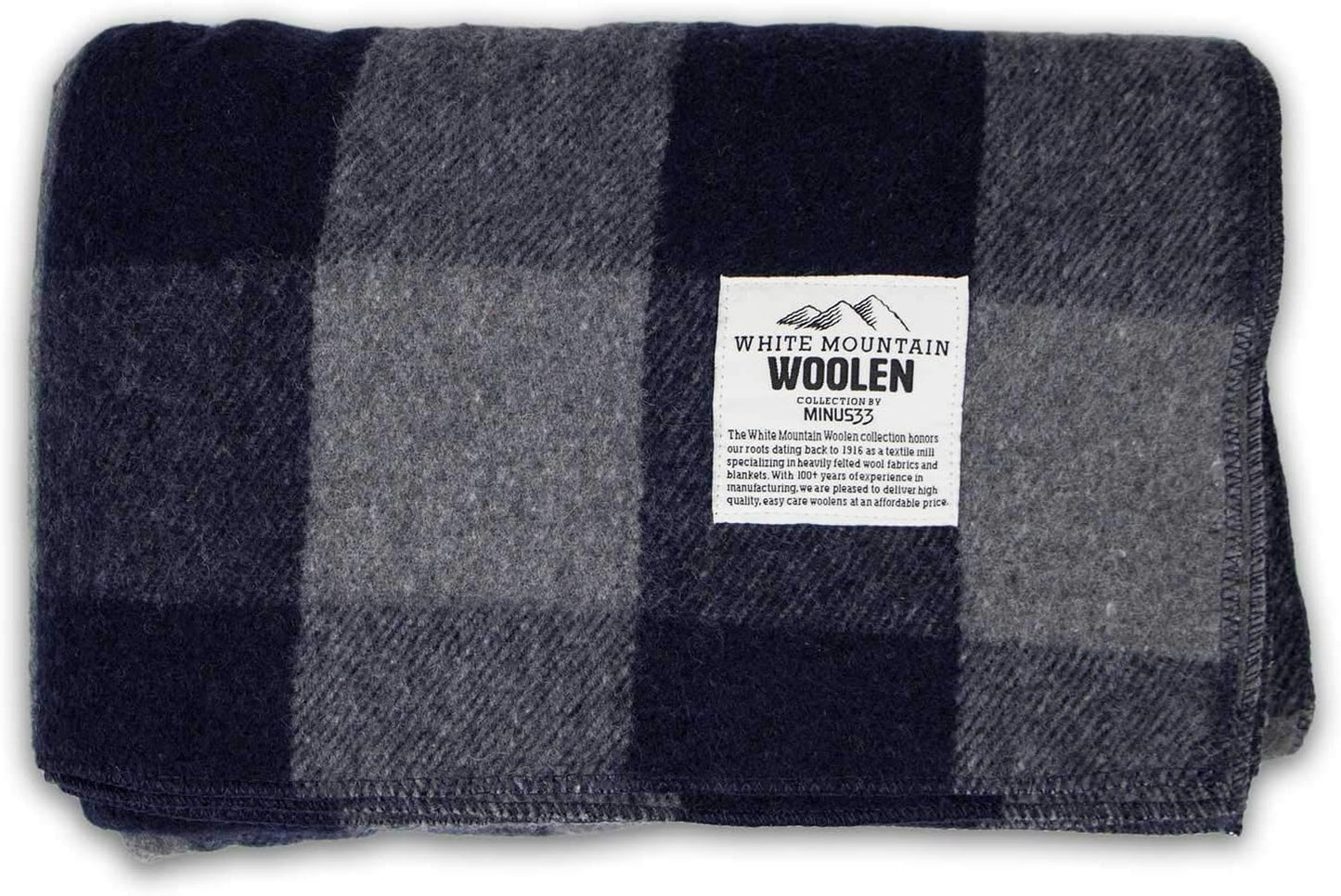 Lodge Twin Blanket - 80% Recycled Wool - Buffalo Plaid - Warm Throw Blanket - Thick - Washable - 65W x 90L - Gray and Blue Plaid