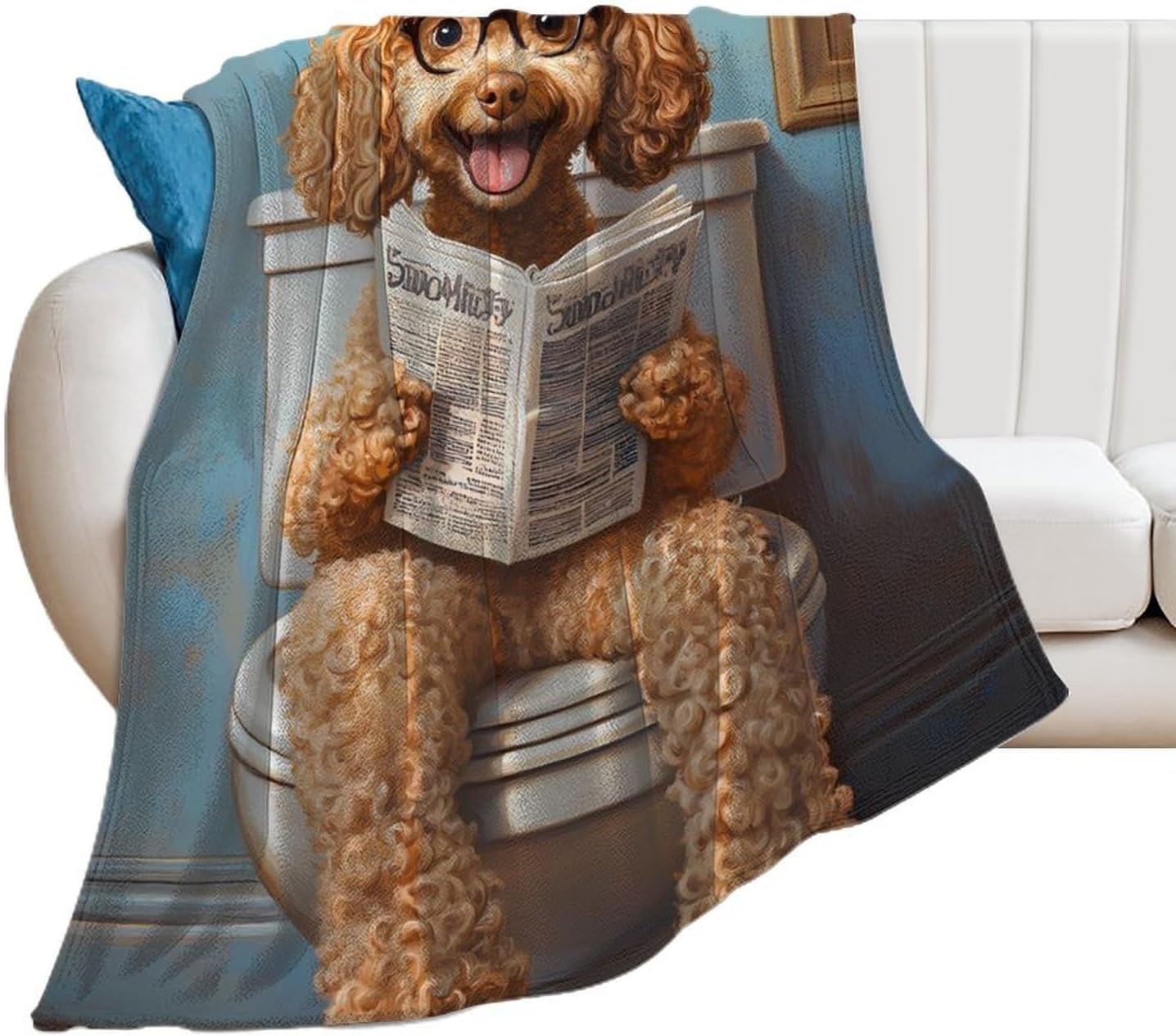 Goldendoodle on Toilet Reading Newspaper Soft Throw Blanket Flannel Warm Cozy Plush Blankets for Couch Sofa Bedroom Travel