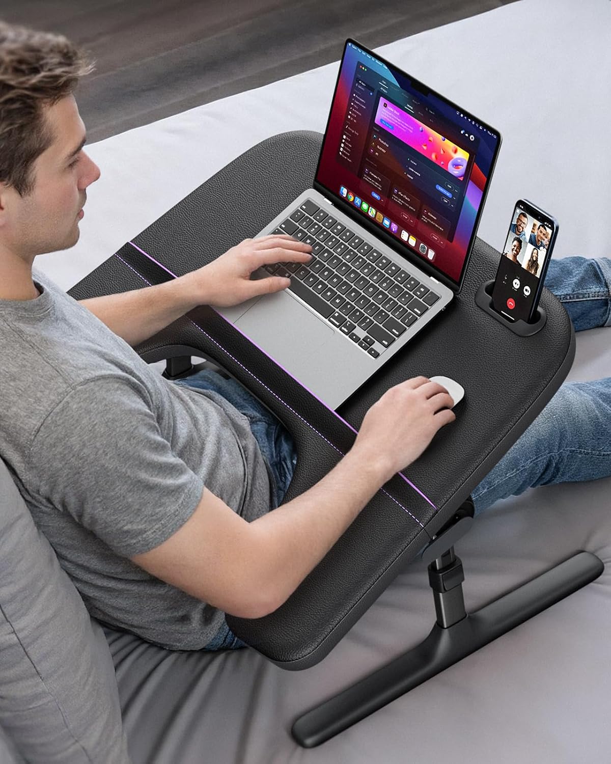 SAIJI Laptop Lap Desk for Bed & Couch, Adjustable Height & Angle Bed Desk with Soft Armrest for Adults, Ergo Curve Folding Bed Table for Working, Reading and Gaming, Laptop Desk for Bed (Black)