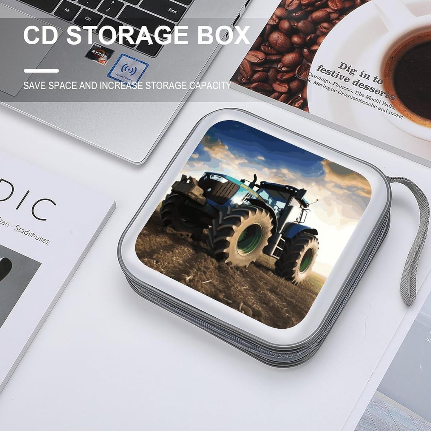 Farm Tractor CD Case 40 Capacity Case Zipper CD Collection Bag with Handles Cover DVD Storage Hard Plastic DVD Disc Cases Storage Binder for Car Home Office Travel