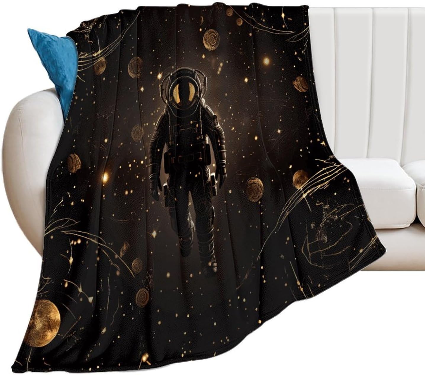 Black Gold Space Throw Blanket for Couch Super Soft Warm Lightweight Throw Blankets Cozy Flannel Bed Blanket Cute Decorative Blankets for All Seasons Home Decor Gift 40"*50" （100 * 130cm）