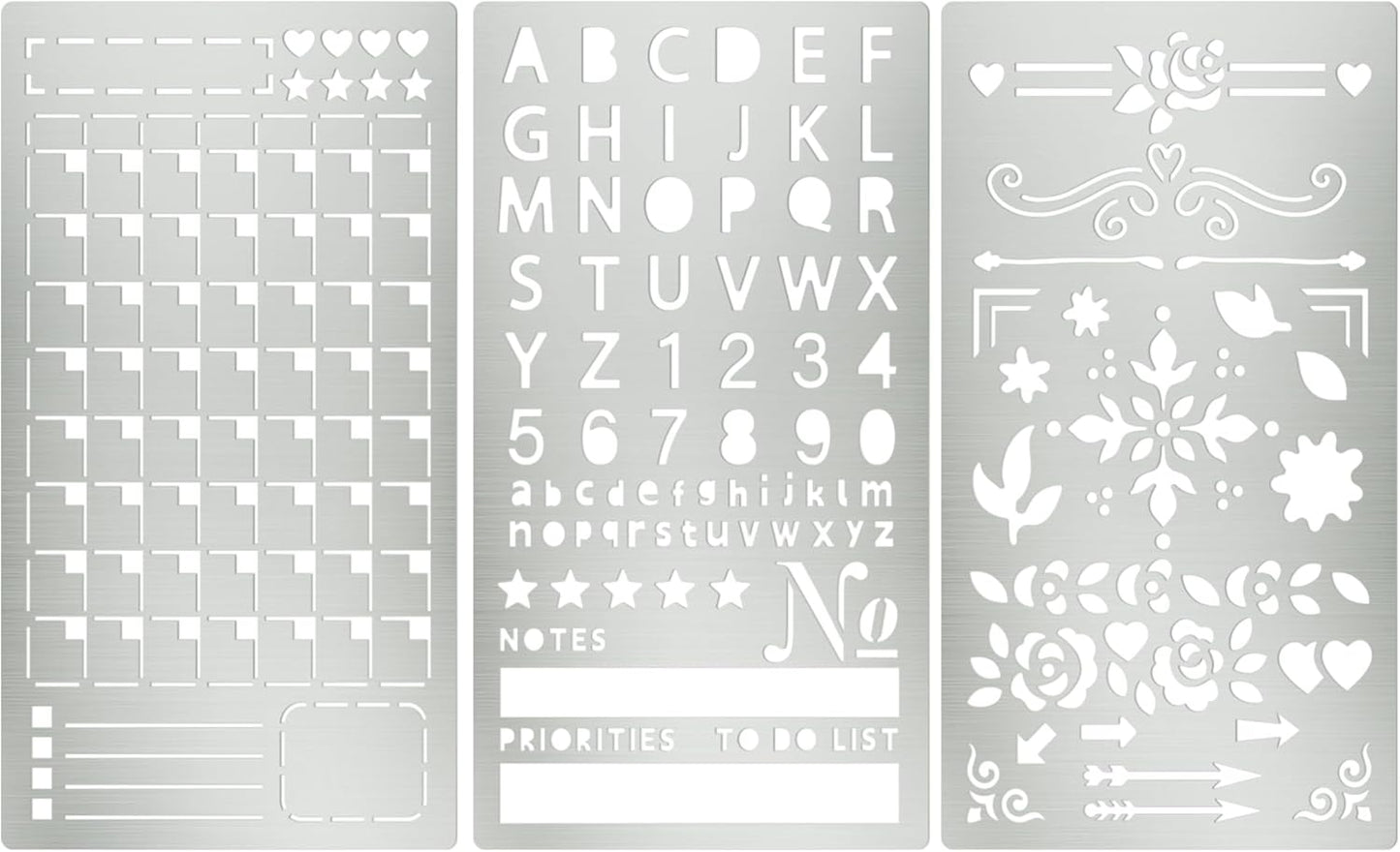 3PCS Planner Stencils, Metal Journal Stencil for Bullet Journaling Wood Burning Engraving Crafts Reusable Stencils for Crafts DIY Bookmark Lists Planner Stamps Habit Tracker Monthly Spread (3)