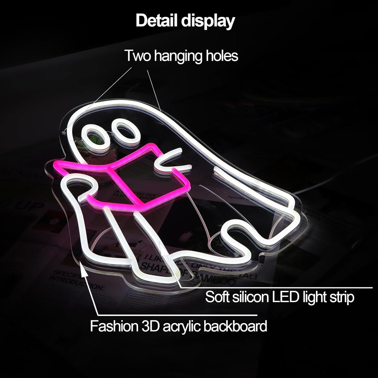 Ghost Reading Book lamp, Reading Ghost Neon Sign Led Reading Room Neon Sign Hanging Reading Book Neon Light For Bedroom Home Library Read Club Kids Room Store Book Lover Gifts(USB Sign)