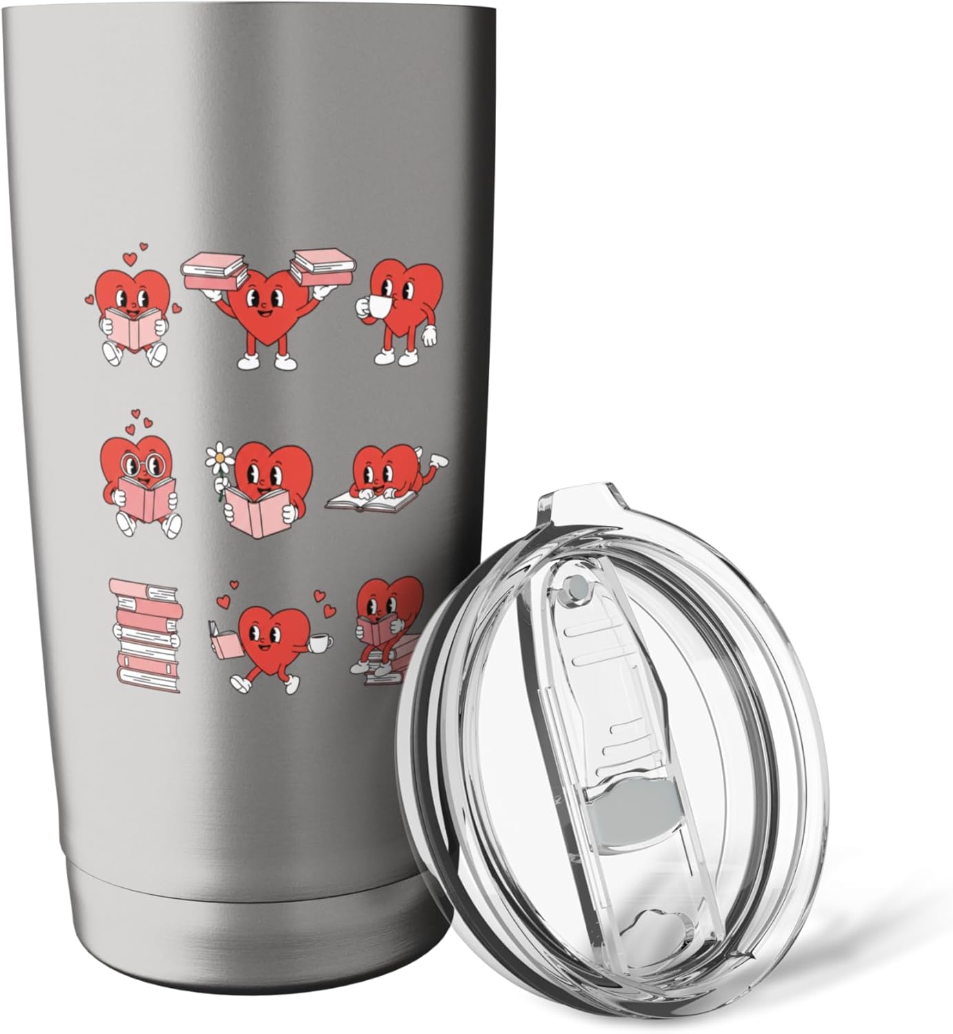 Heart Characters Reading Books Valentine Booklover Stainless Steel Insulated Tumbler