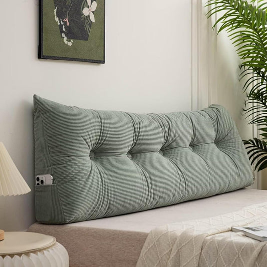 Triangular Headboard Pillow Twin XL Dorm Soft Orange Bolster Bed Wedge Pillows for Headboard Gap Large Daybed Cushion with Side Pockets (Aque Green, Full ：47x16in)