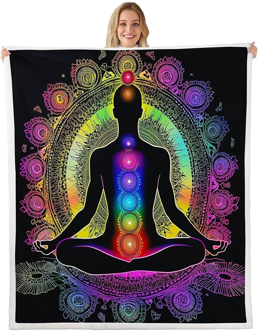 Erosebridal Yoga Throw Blanket Gradient Mandala Fleece Blanket, Meditation 40"X50" Sherpa Blanket Kids Boys Girls Teens Art Fuzzy Blanket