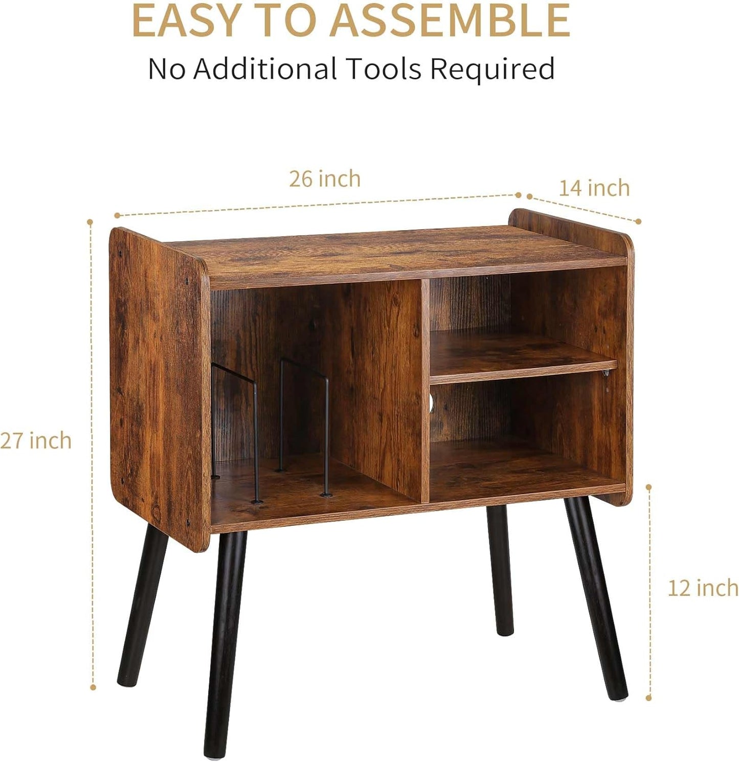 Record Player Stand with Vinyl Record Storage, Mid-Century Turntable Stand for Living Room Bedroom Office, Record Player Table, Vinyl Holder Holds up to 100 Albums, Rustic Brown