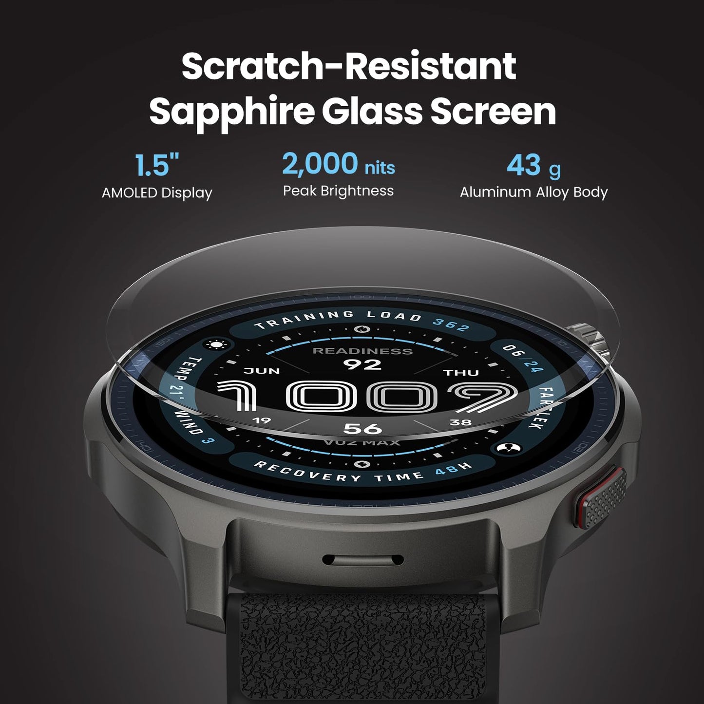 Amazfit Balance 2 Smart Watch 47mm 1.5" AMOLED Sapphire Glass, Offline Maps, Dual Band GPS, 21 Days Battery, 170+ Sport Modes, Hyrox & Golf Mode, Heart Rate & Sleep Tracker for Android & iPhone