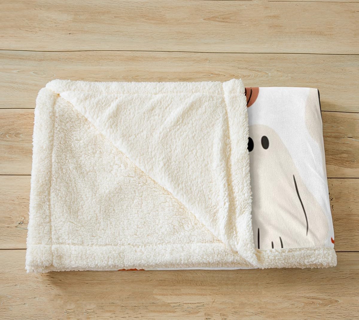Halloween Pumpkin Fleece Throw Blanket Super Soft Cozy Cartoon Ghost Sherpa Blanket for Kids Women Adults Orange and White Plush Blanket Funny Ghost Fuzzy Blanket for Sofa Bed(30x40 Inches)