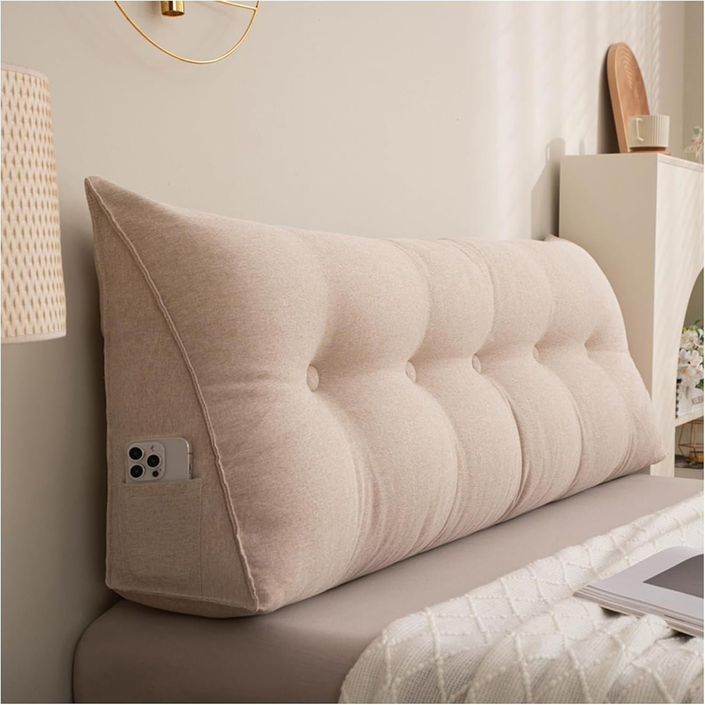 Large Headboard Wedge Pillow Bed Reading Pillow, Comfortable Wedge Reading Pillow Lumbar Support Cushion for Bedroom Dorm Garden Sofa,F,60cm