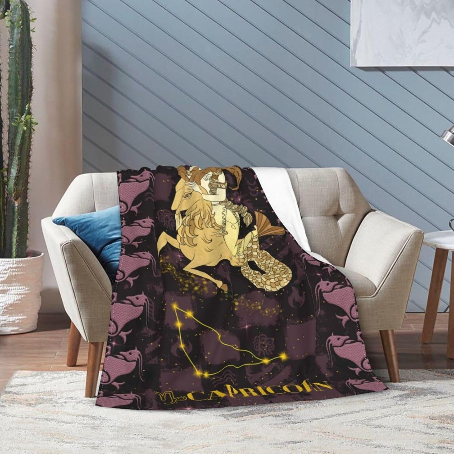 Constellation Capricorn Throw Blanket Flannel Zodiac Sign for Couch Bed Sofa Fuzzy Travelling Car for Women Man (60"x50", Capricorn)