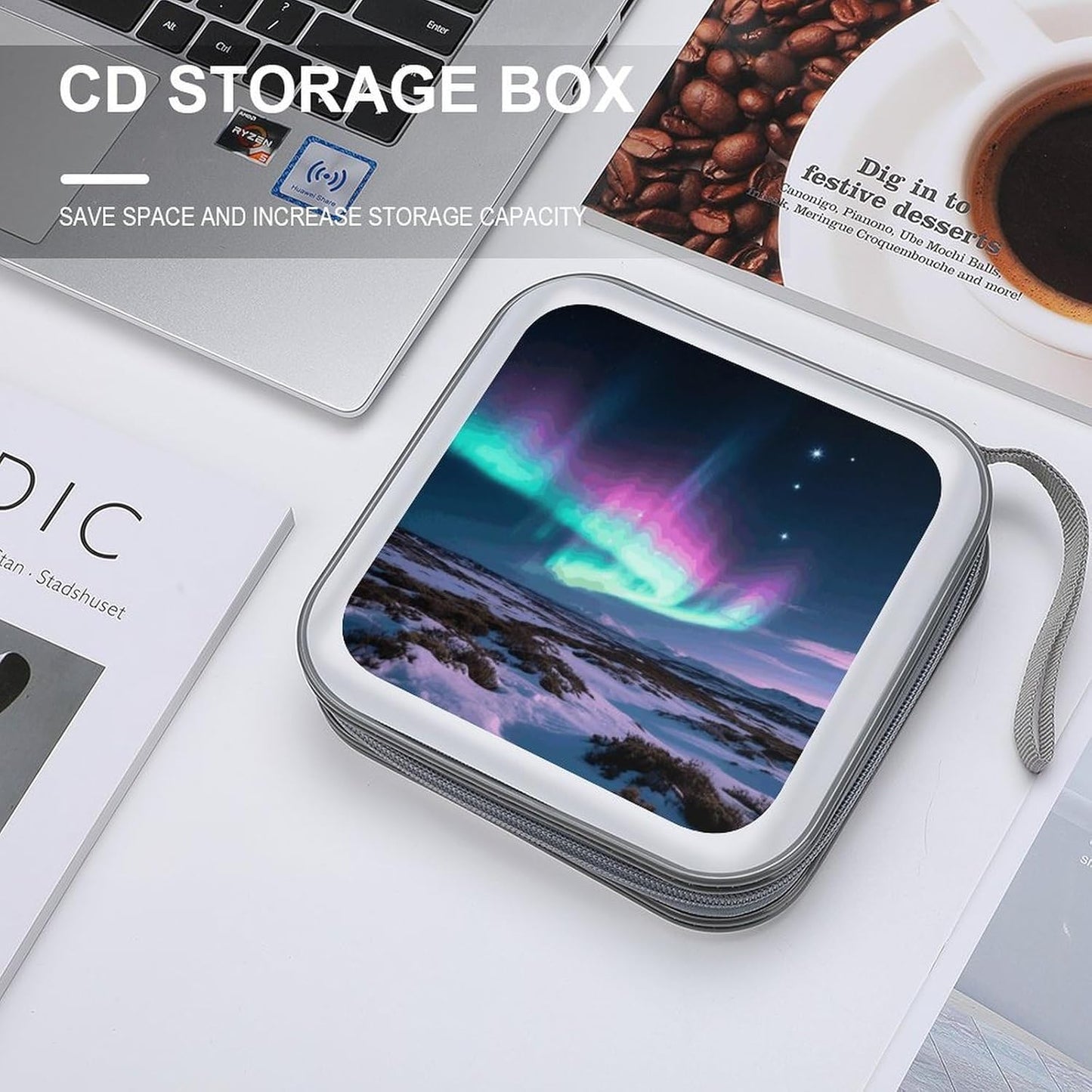 Aurora CD Case Portable Zipper CD Case 40 Capacity Hard Plastic DVD Cases Holder Large Storage Disc Wallet Bag for Car Home Travel DVD Collection Bag