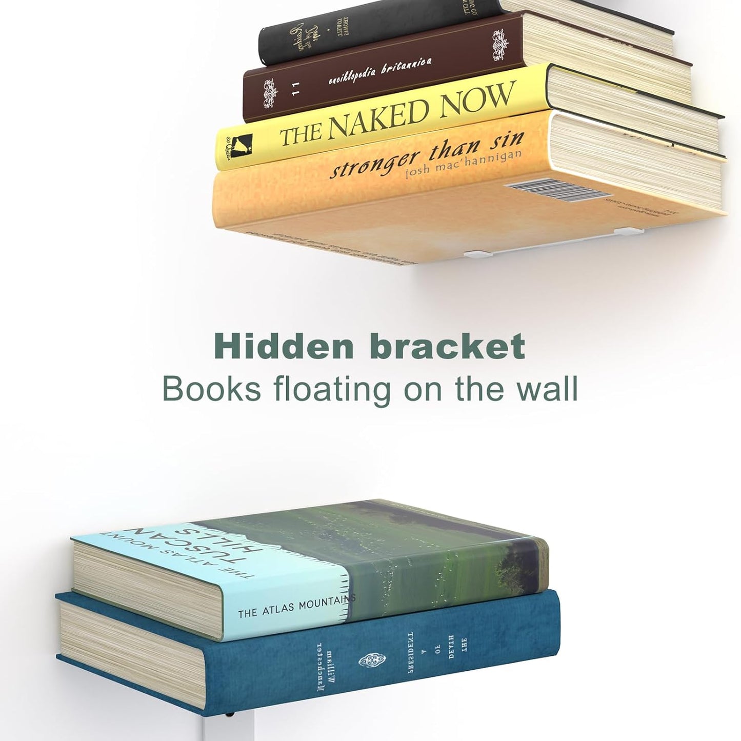 Invisible Floating Bookshelves for Wall, 8 Tier Vertical Spine Book Tower, Heavy Duty Floating Book Shelves Metal Book Organizers for Home Office, 4 Pack(White)