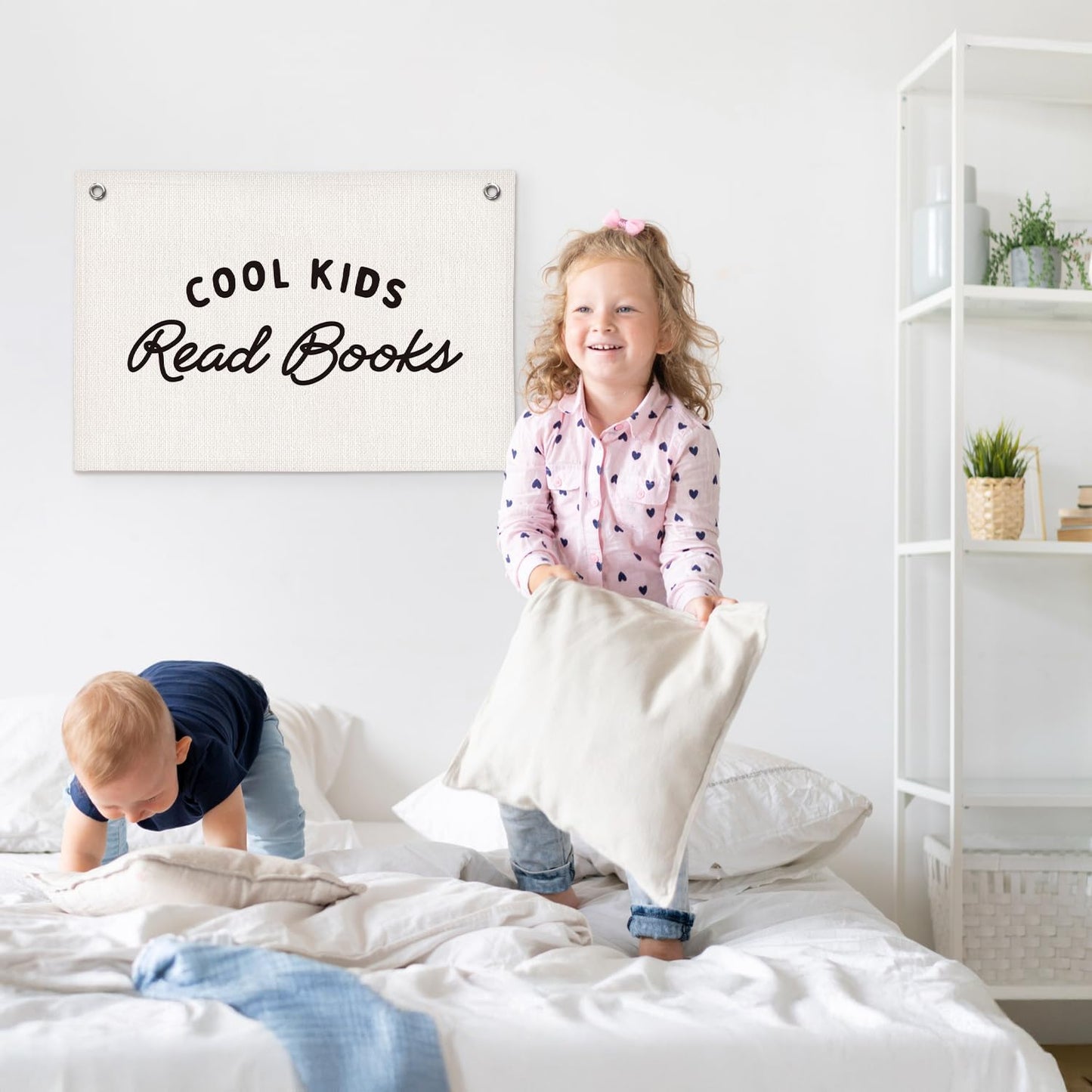 Cool Kids Read Books Reading Room Decor - Linen Banner Wall Hanging Canvas Banner Flag Decor for Kids Nursery Toddler Reading Corner Nook Classroom Library