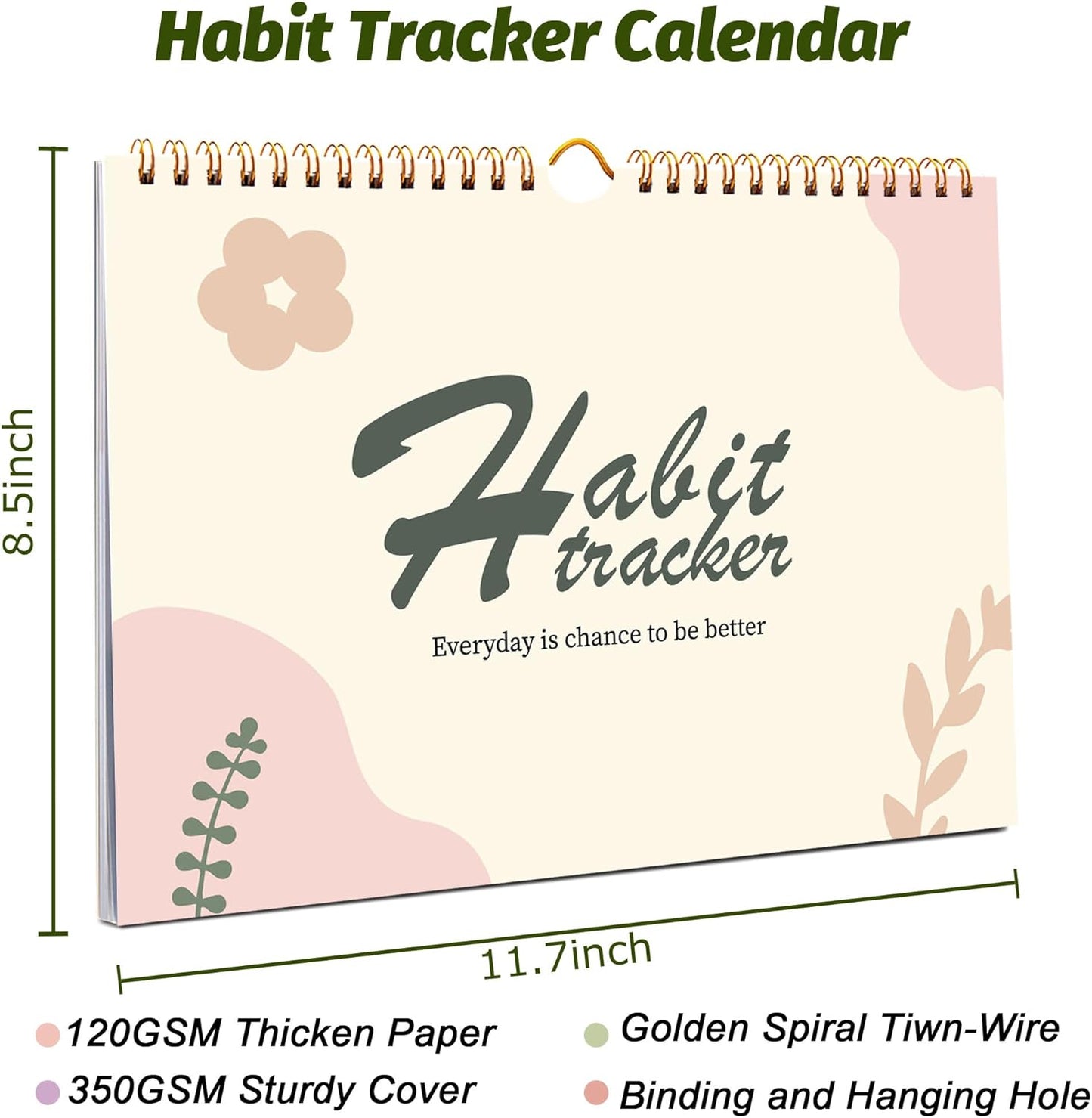 Habit Tracker Calendar - 12 Months Undated Daily Goal and Habit Tracker, Habits Tracker Journal Planner with Spiral Binding, Great Productivity Tool and Workout Calendar, 11.7"x8.5"
