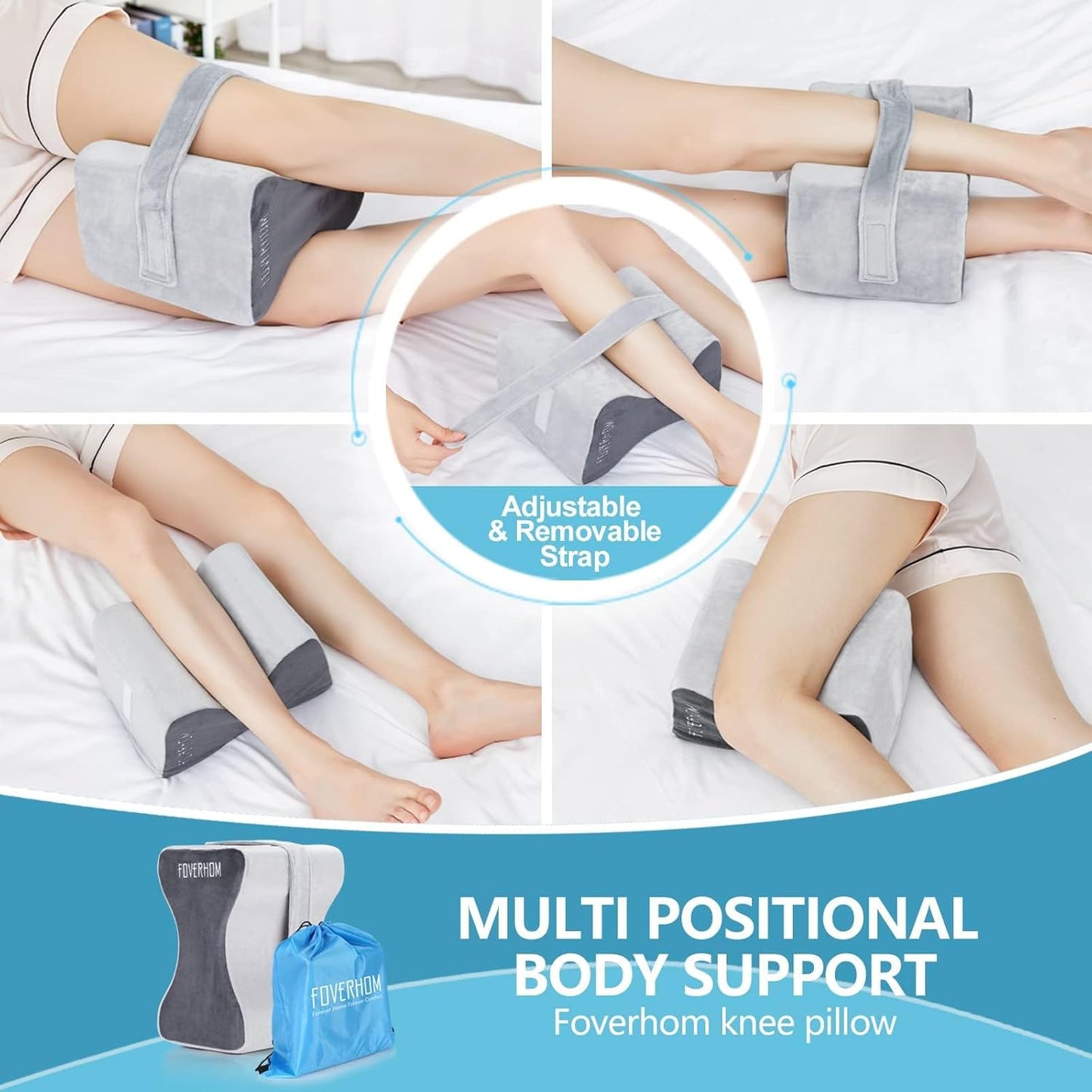 foverhom Memory Foam Knee Pillow,Orthopedic Leg Pillow for Sciatica Relief,Back Pain, Pregnancy, Leg Pain, Hip Pain and Sciatica Relie,Blue