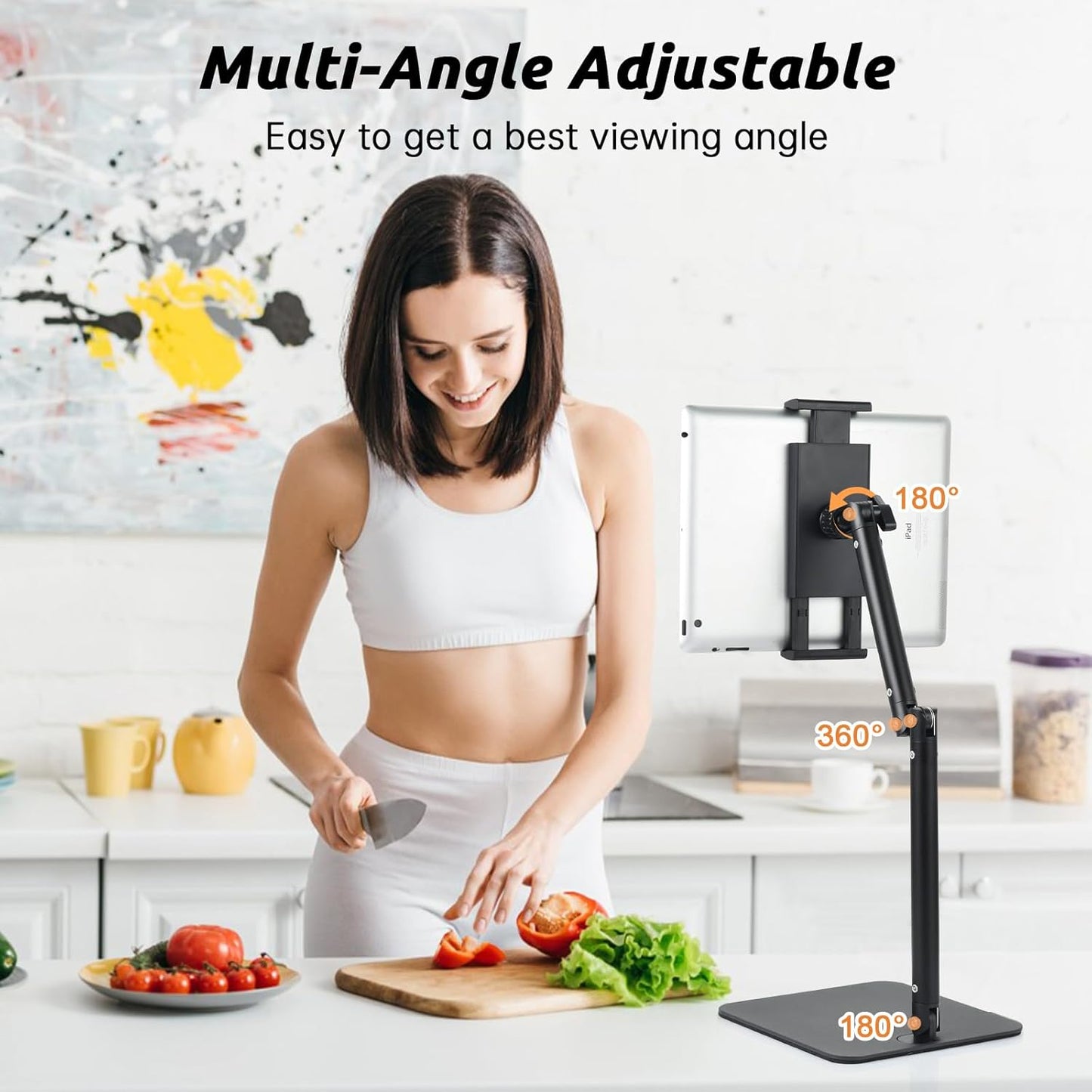 UTEBIT Tablet Stand Holder for iPad, 9.5''-16.5''Height Adjustable Tablet iPad Stand for Desk Support 22LBS, 360°Rotating Arm Portable Monitor Holder Mount for 4''-13''All iPad, iphone 17 16pro, Black