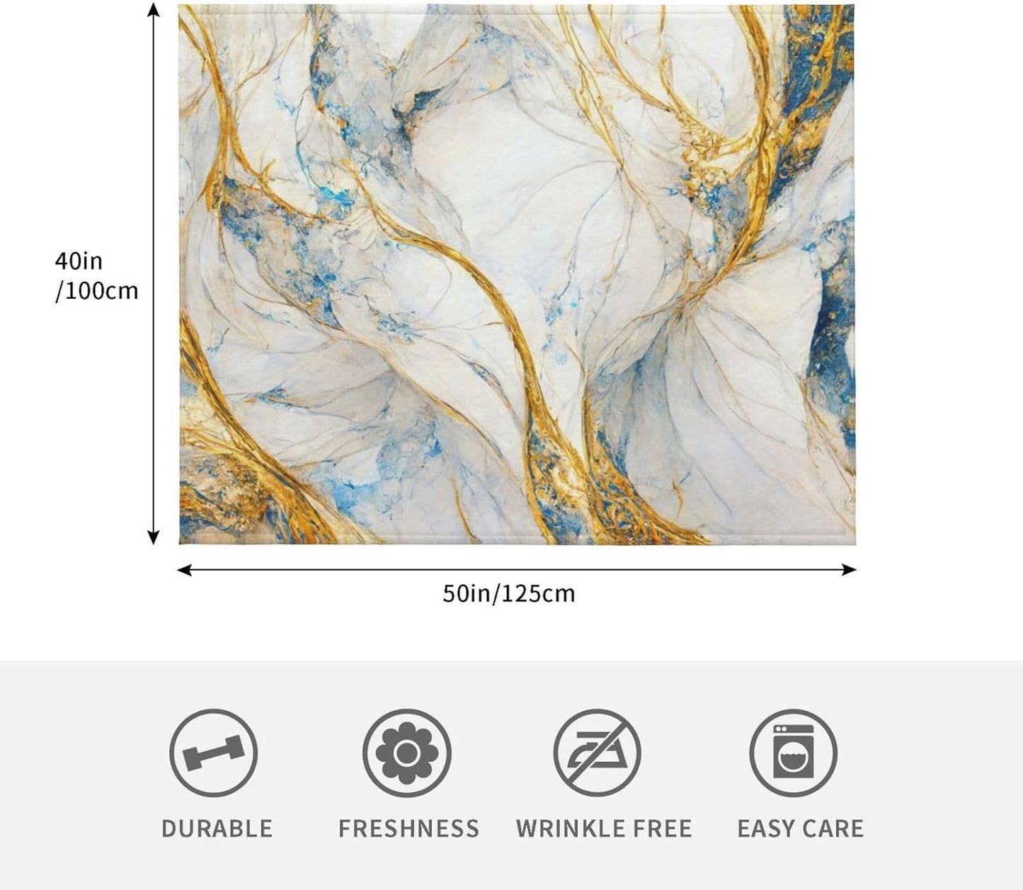 Abstract Luxury Blue Gold White Colors Marble Throw Blanket Cozy Warm Blankets Soft Flannel Blankets Gift Home Bedding Living Room Couch Sofa Bed for All Seasons Blanket 40x50inch