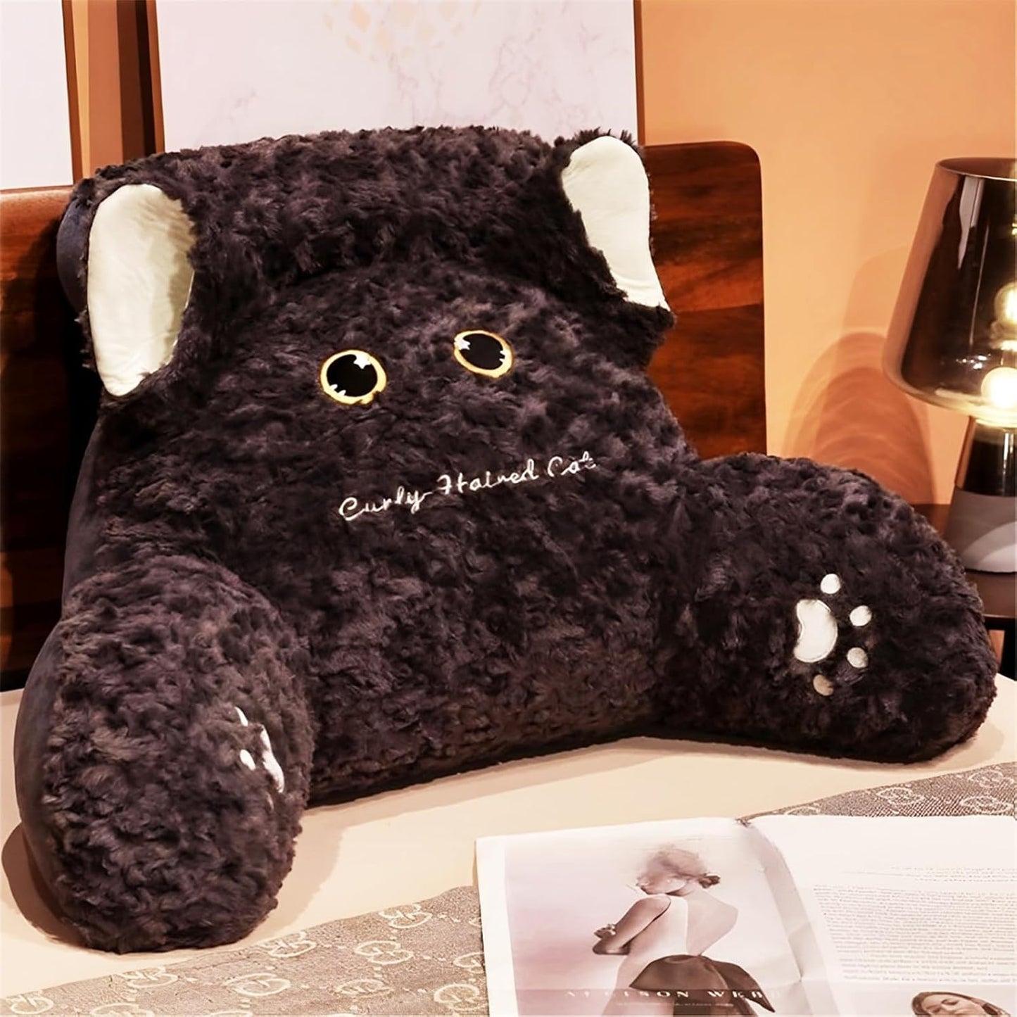 Reading Pillow for Sitting in Bed Adult,Cute Cat Pillow Back Pillows,Sit Up Pillow Backrest Pillow with Arms, Back Support Pillow for Sitting Up in Bed,Chair Back Cushion (Black)