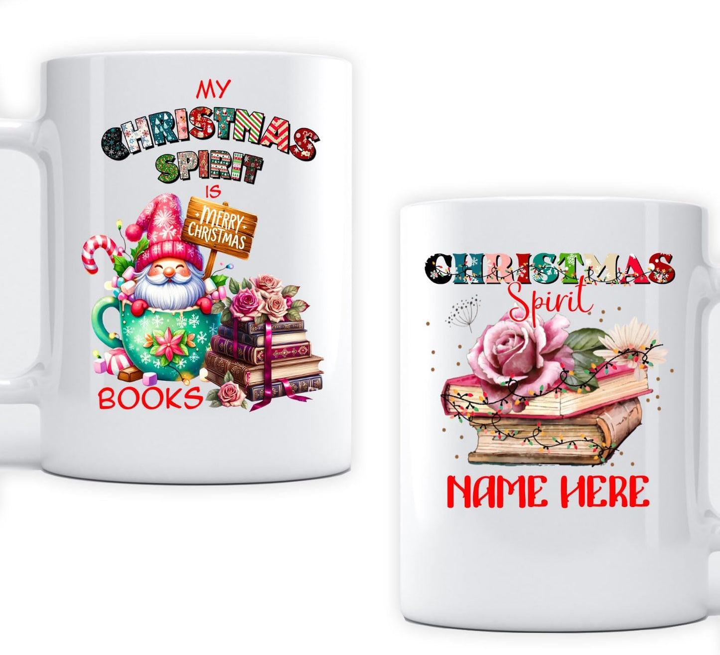 Personalized Merry Christmas Mug 11oz Bookish Ceramic Coffee Cup for Reading Lover Bookclub