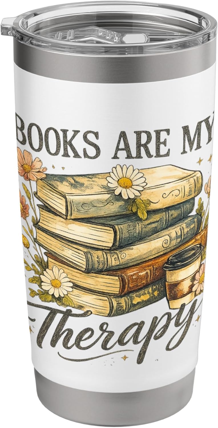 Books Are My Therapy Vintage Book Lover Aesthetic Stainless Steel Insulated Tumbler