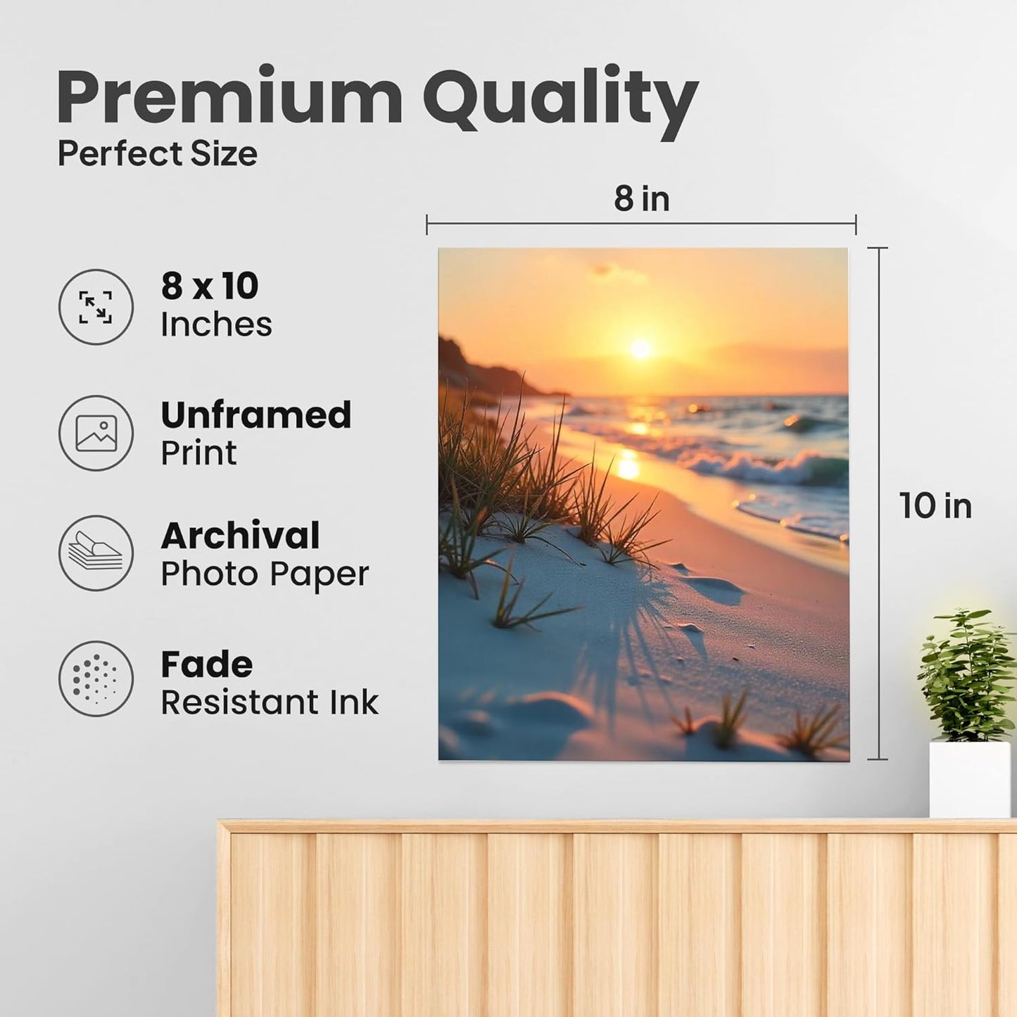 ZUKIY Sunset Pathway to Shore - Beach Prints Wall Art - Relaxing Wall Art for Bedroom - Ocean Beach Painting Poster Decor - Beach Artwork for Living Room or Office - 8x10 Unframed Poster