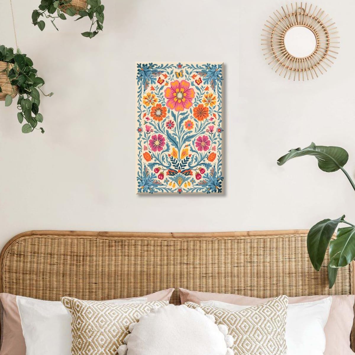 Vintage Mexican Flower Wall Art Traditional Mexican Art Poster Latin Decor Tropical Botanical Canvas Print Colourful Floral Painting Picture for Living Room Bedroom Gallery 12x18inch Unframed