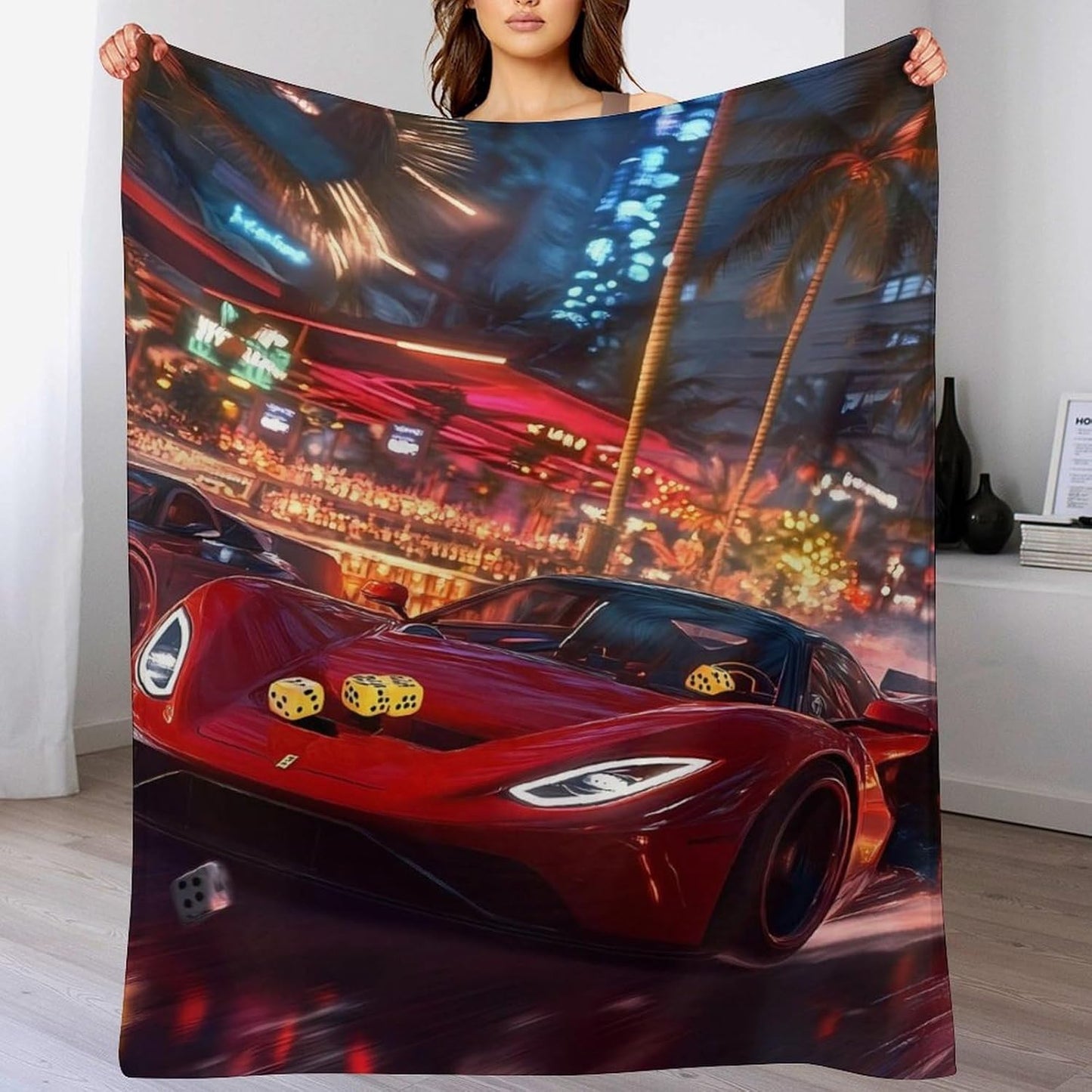 Red Sports-Car Throw Blanket for Couch Bed Plush Cozy Fuzzy Flannel Blanket for All Season 50"x70"