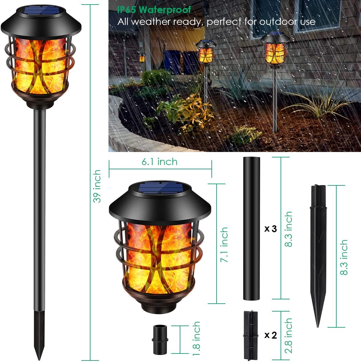TomCare Solar Outdoor Lights Metal Flickering Flame Torches Waterproof Heavy Duty Pathway Landscape Lighting Dusk to Dawn Auto On/Off for Garden Patio Yard, 4 Pack