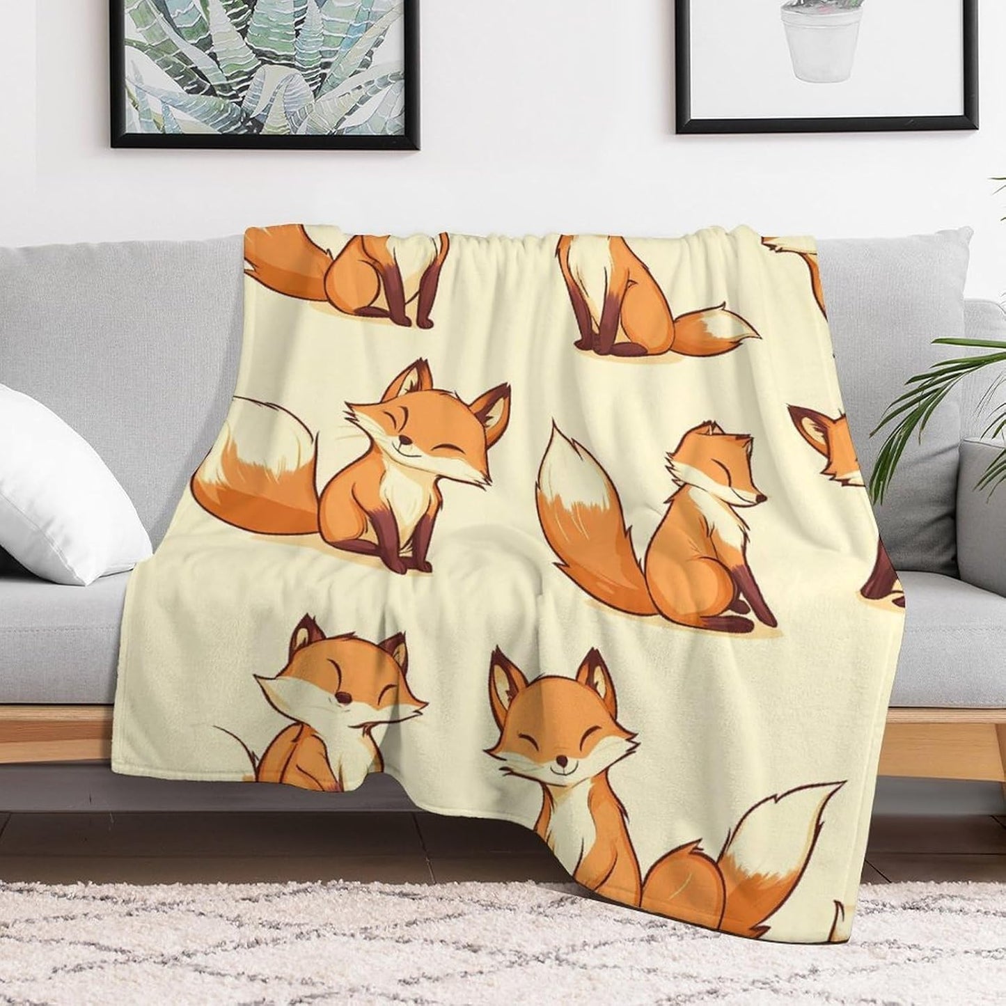 Foxes Print Throw Blanket for Couch Bed Plush Cozy Fuzzy Flannel Blanket for All Season 55"x70"