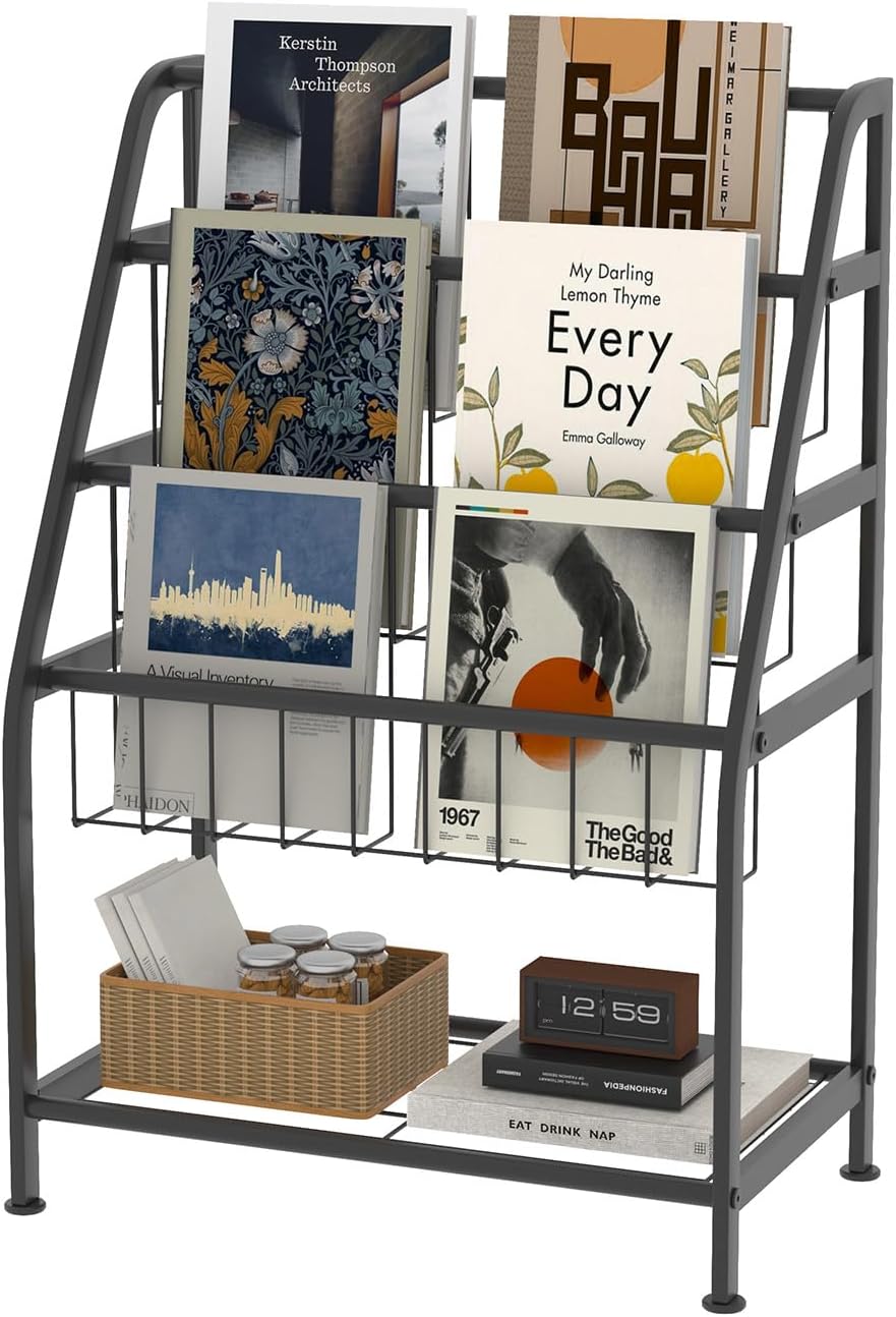 Bookshelf Small Metal for Storage 9.8" D x 17.7" W x 25.6" H, Short Book Shelf for Display and Storage, Ladder Bookcase for Home Office, Black