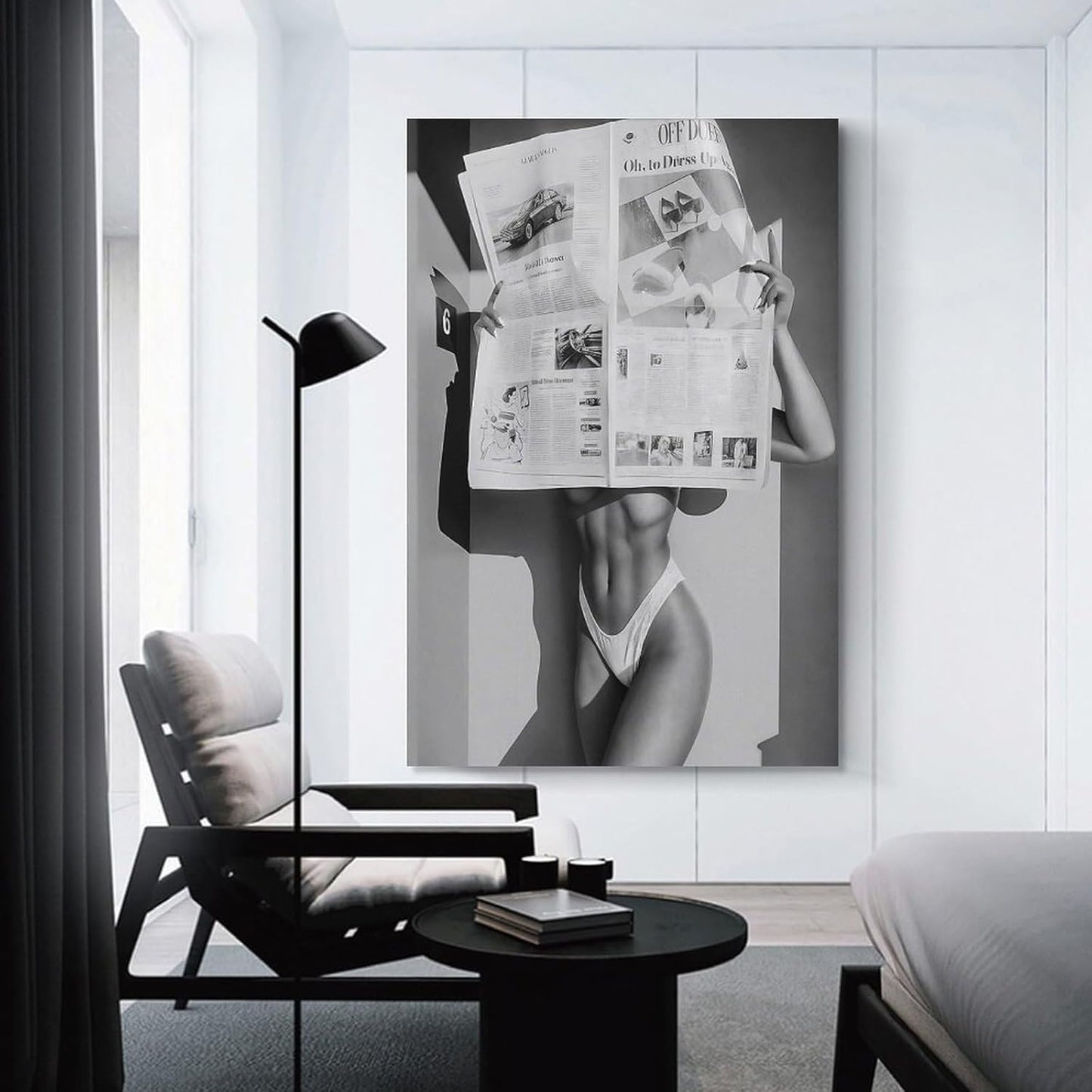 Wall Decoration Painting Beautiful Woman Reading Newspaper Black And White Feminist Poster Wall Art Bar Decoration Canvas Art Poster And Wall Art Picture Print Modern Family Bedroom Decor Posters 08x1