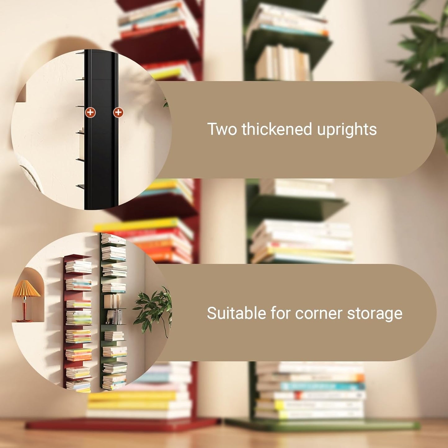 Modern Open Metal Spine Bookcase Tower with Baffles for Book Organizer Freestanding Narrow Display Bookshelf for Small Space for Living Room, Bedroom，Office(White,9-Layer)